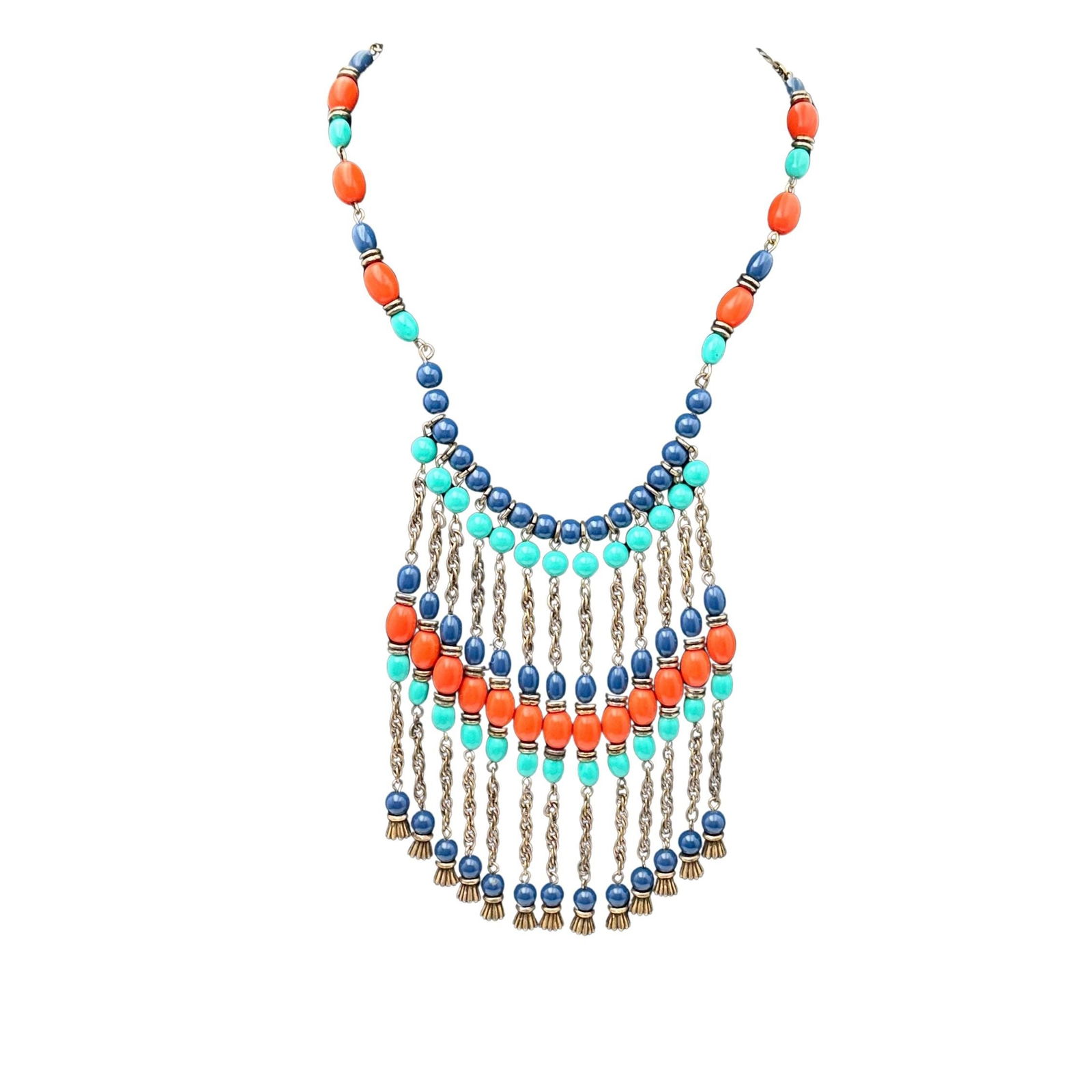 Vintage Unsigned Miriam Haskell Egyptian Revival Glass Bead Antiqued Gold Tone Necklace (1 of 2)