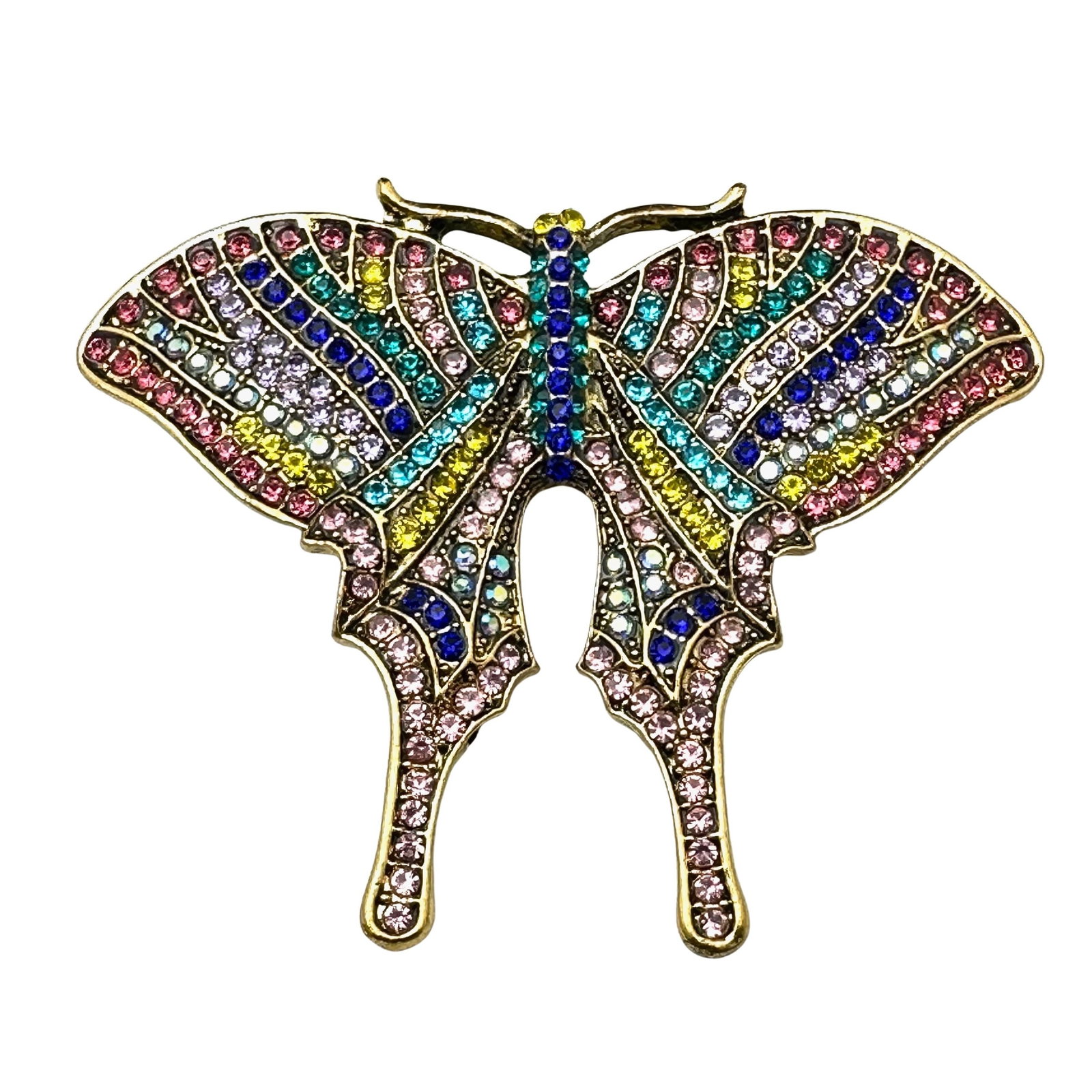 Multicolor Crystal Gold Tone Butterfly Brooch Pin 2.5 Inch (1 of 2)
