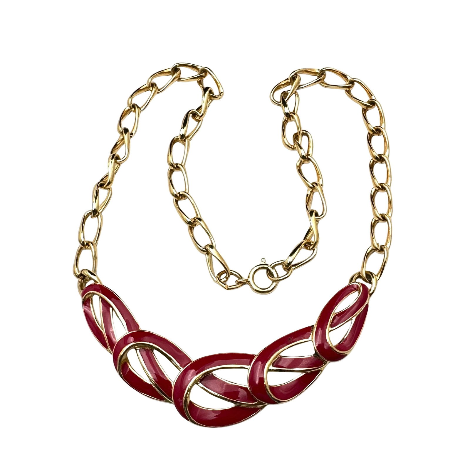 Vintage Trifari Red Enamel Gold Tone Necklace 16 Inch (1 of 2)