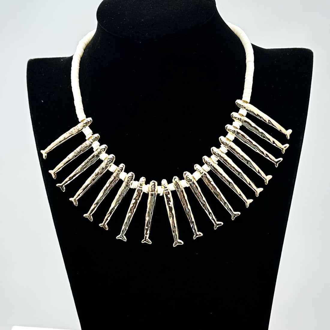 Artisan Shell and Gold Tone Fish Statement Necklace 16 to 18 Inch (1 of 2)