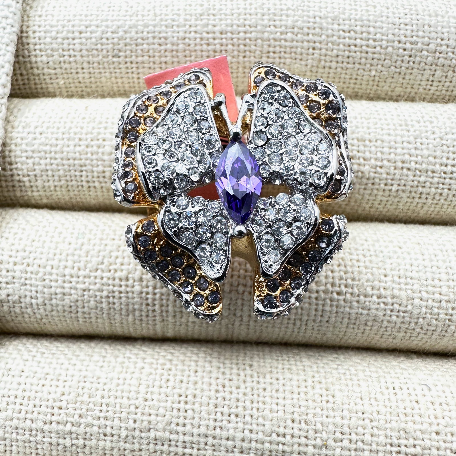 Purple Gemstone And Crystal Gold Plated Butterfly Design Costume Ring Size 10: Purple Gemstone And Crystal Gold Plated Butterfly Design Costume Ring Size 11