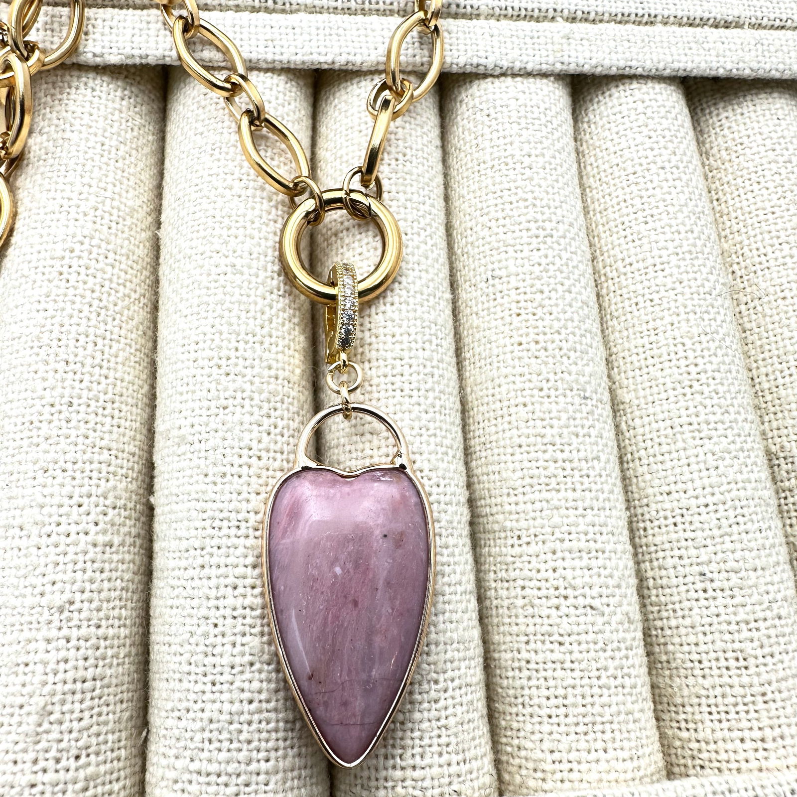 Strawberry Quartz Gemstone Heart Pendant Enhancer Gold Plated Chain Necklace 18 Inch: Strawberry Quartz Gemstone Heart Pendant Enhancer Gold Plated Chain Necklace 18 Inch