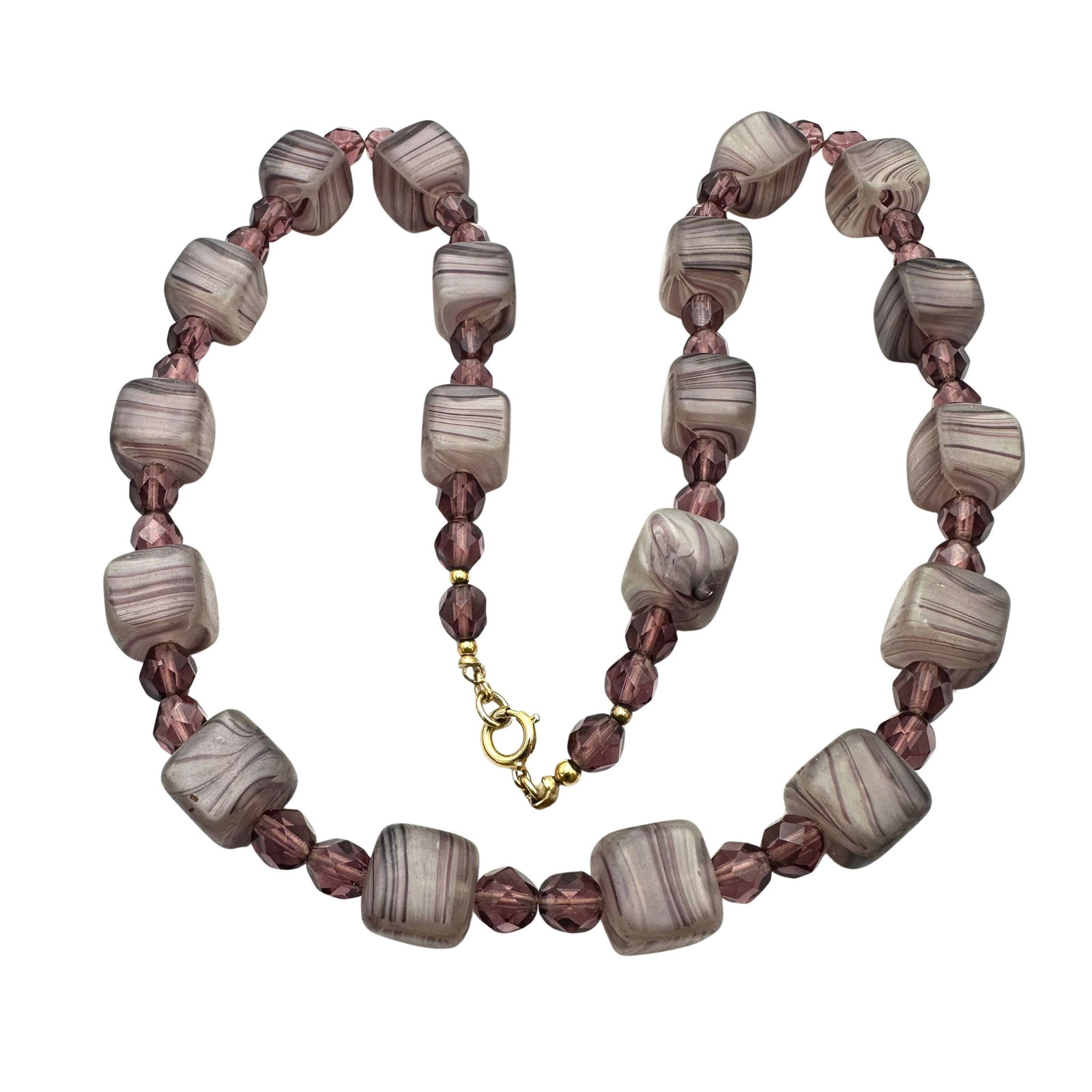 Vintage Purple Swirl Murano Glass Bead Gold Tone Necklace 20 Inches: Vintage Purple Swirl Murano Glass Bead Gold Tone Necklace 20 Inches