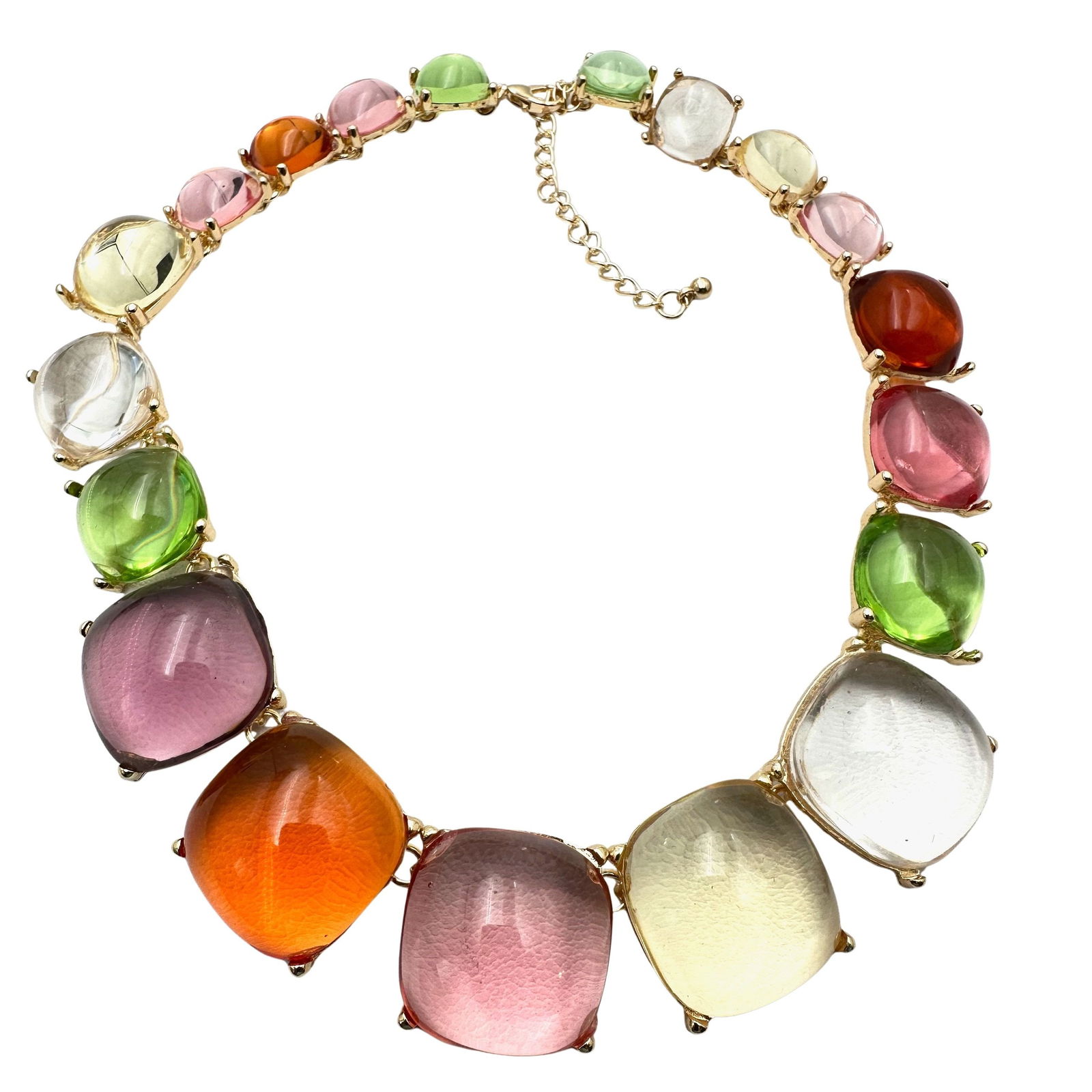 Vintage Pastel Lucite Jelly Belly Gold Tone Necklace 16 to 18 Inch: Vintage Pastel Lucite Jelly Belly Gold Tone Necklace 16 to 18 Inch