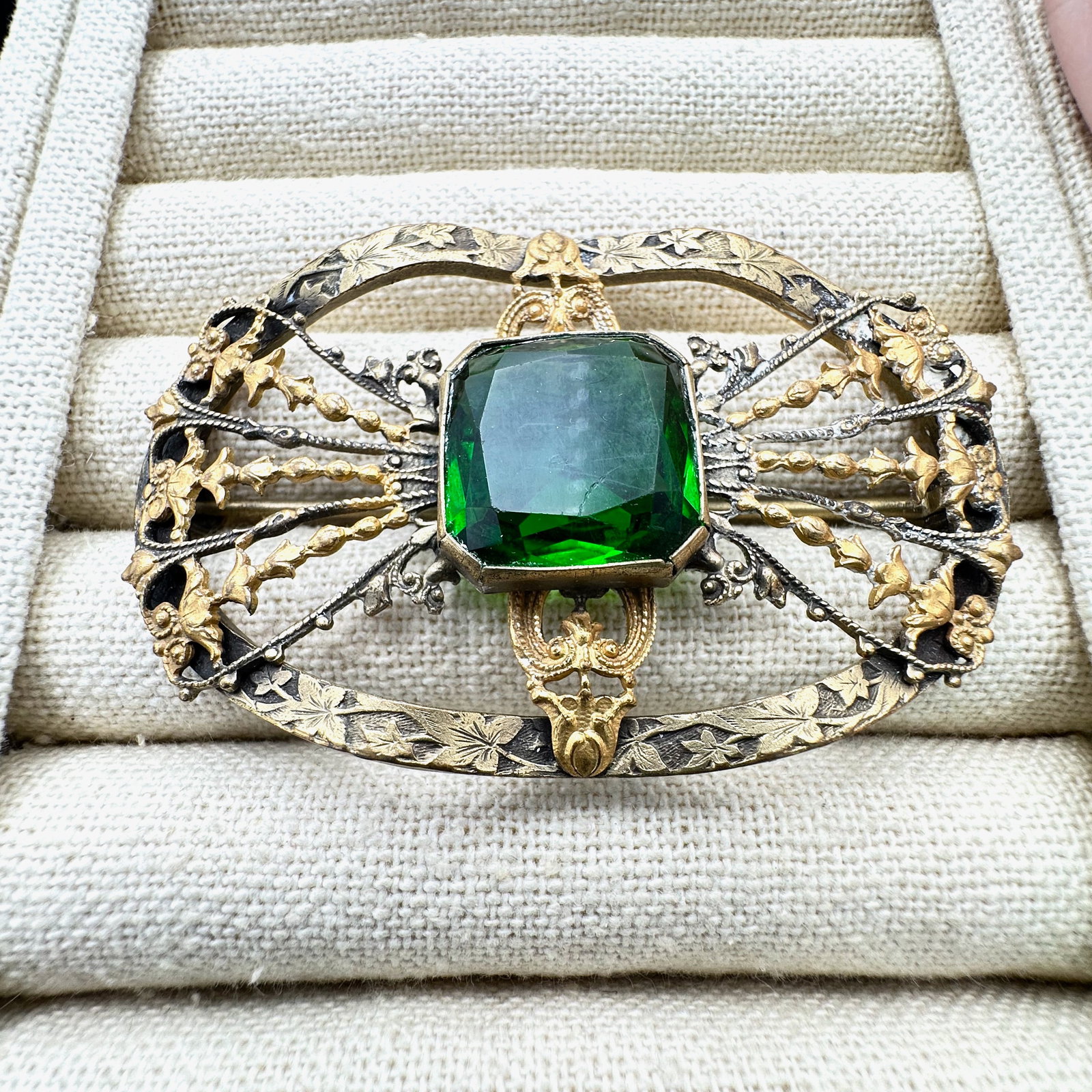 Antique Czech Glass Gold Tone Sash Pin 3 Inch: Antique Czech Glass Gold Tone Sash Pin 3 Inch