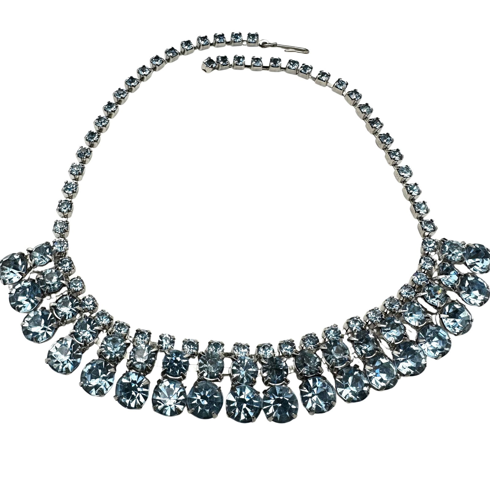 Vintage Blue Glass Rhinestone Silver Tone Necklace 15 Inch (1 of 2)