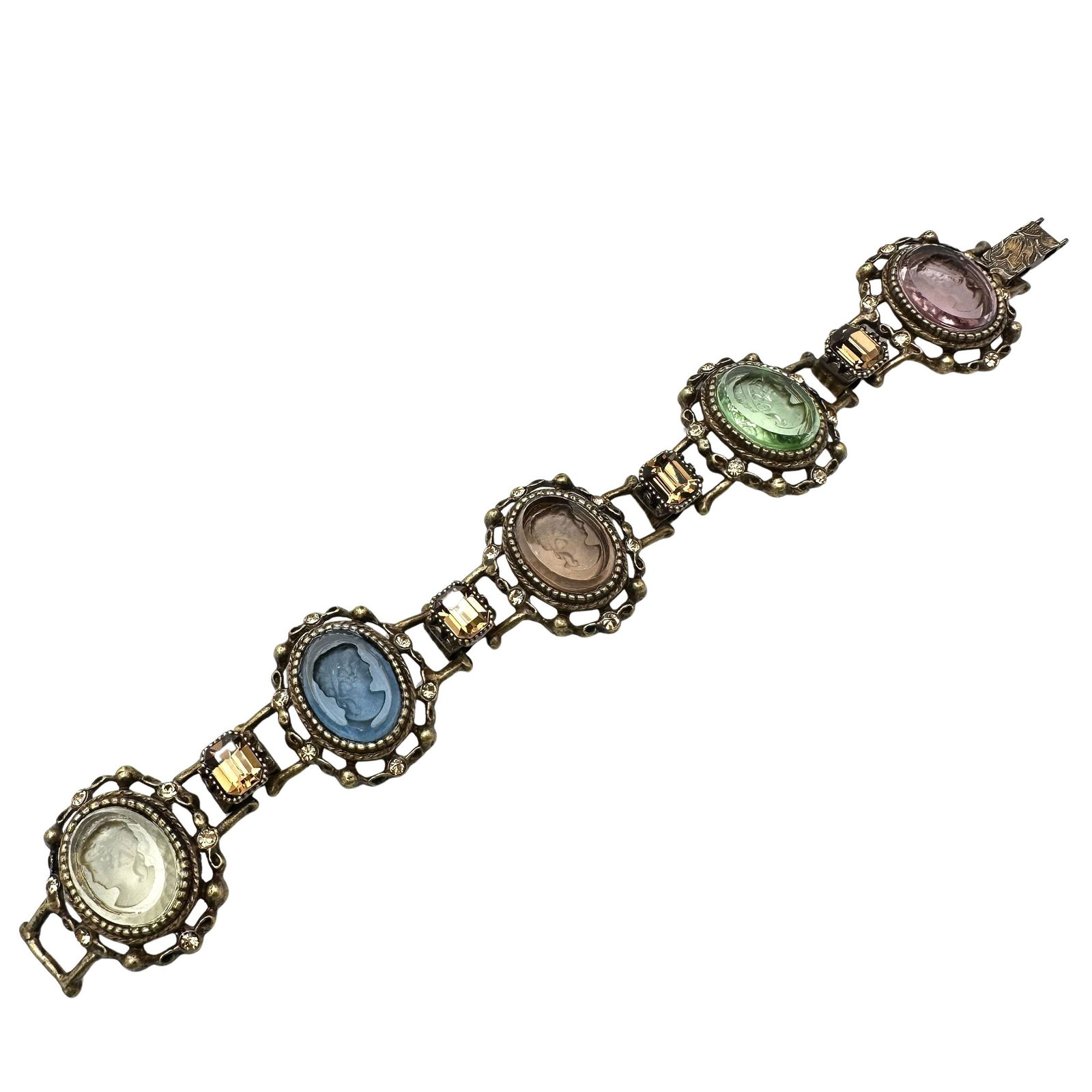 Sweet Romance Intaglio Glass Antiqued Gold Tone Bracelet 7.5 Inch: Sweet Romance Intaglio Glass Antiqued Gold Tone Bracelet 7.5 Inch