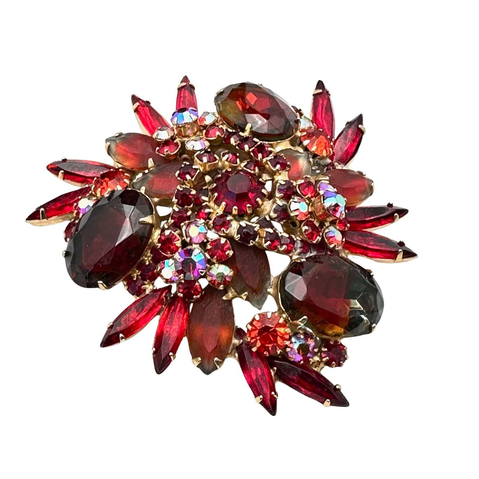 Vintage Juliana Red Glass Rhinestone Gold Tone Brooch Pin 2.5 Inch (1 of 2)