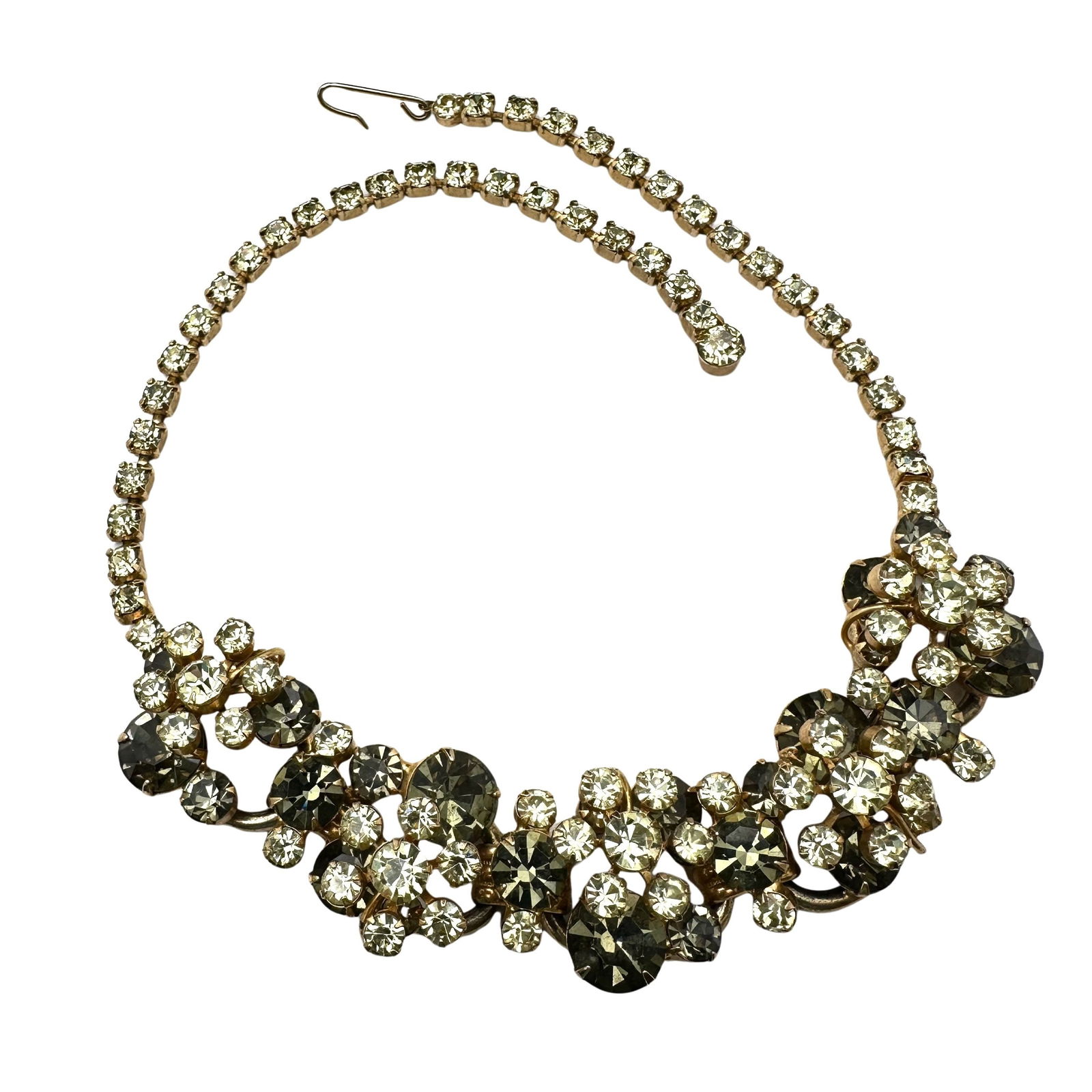 Vintage Juliana Yellow Grey Glass Rhinestone Gold Tone Necklace 17 Inch (1 of 2)