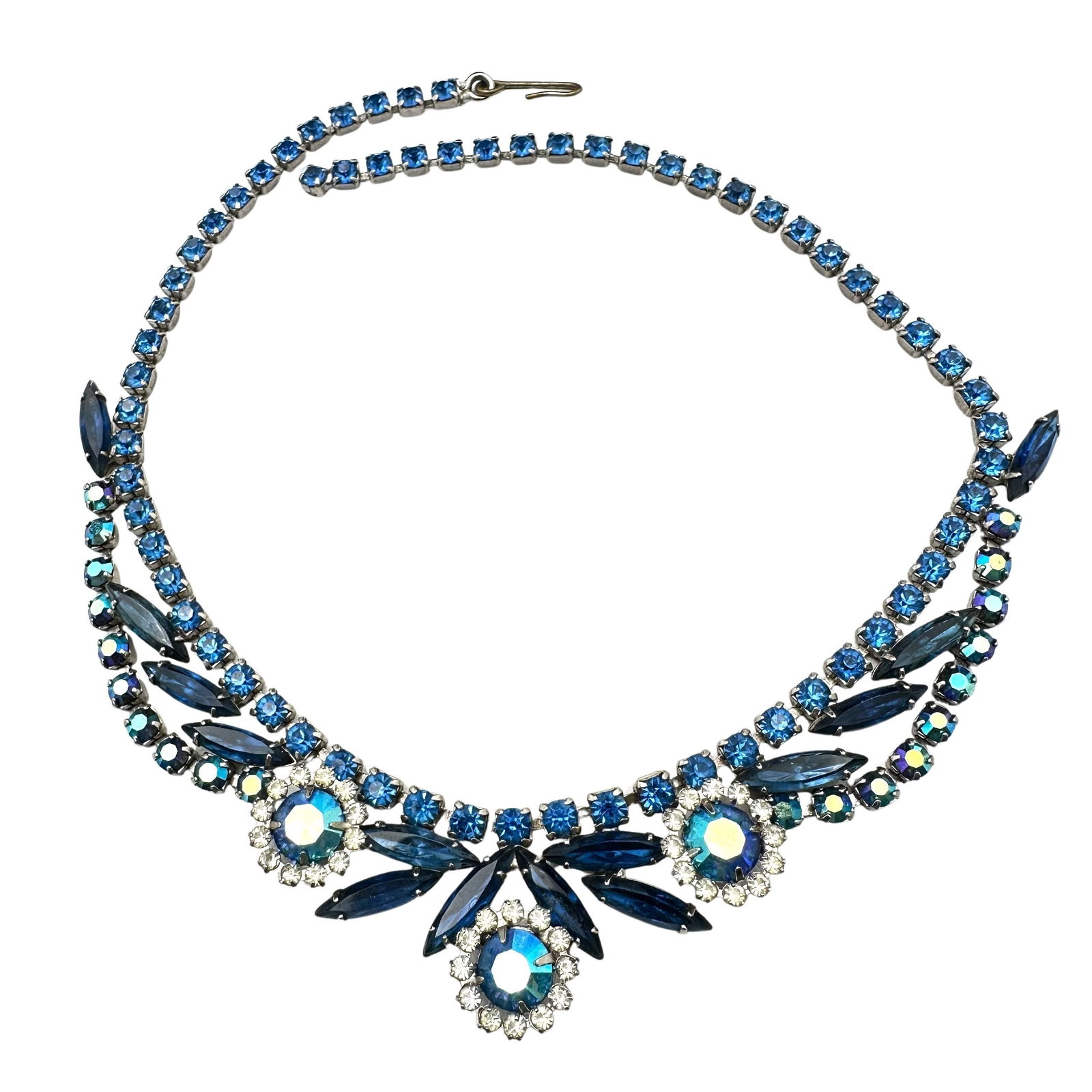 Vintage High End Blue Glass Rhinestone Silver Tone Necklace 16 Inch (1 of 2)