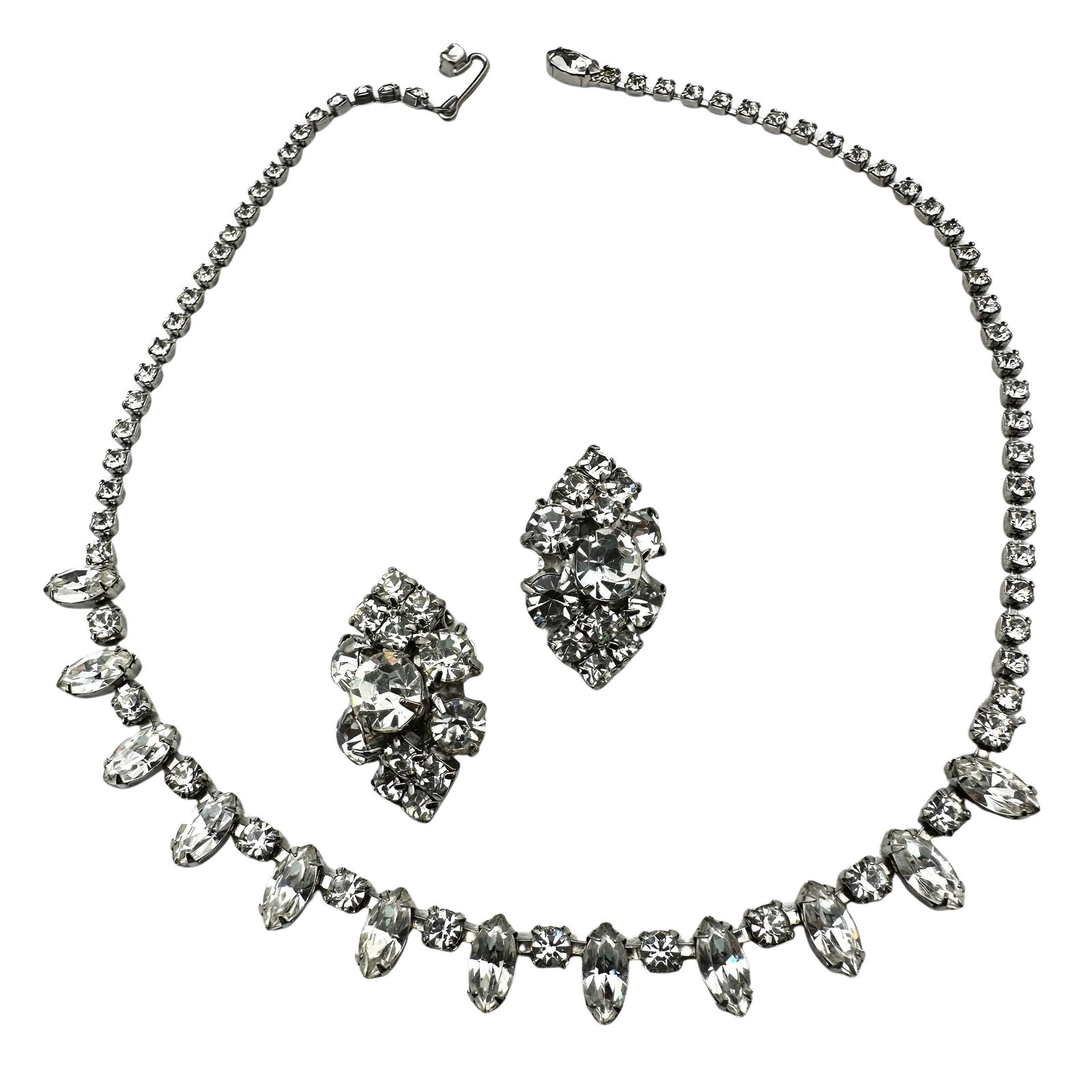 Vintage Weiss Clear Glass Rhinestone Necklace and Clip Earrings Set (1 of 2)