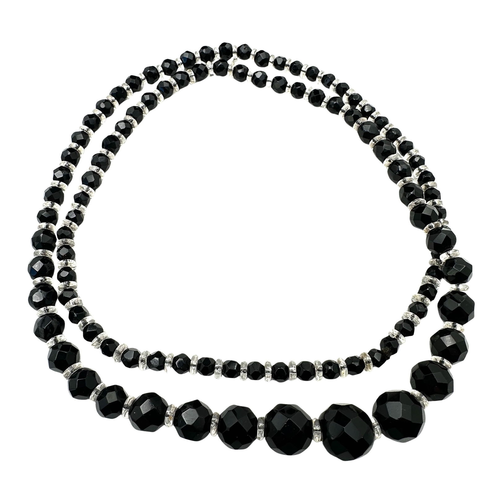 Vintage Black and Clear Czech Glass Bead Necklace 30 Inch: Vintage Black and Clear Czech Glass Bead Necklace 30 Inch