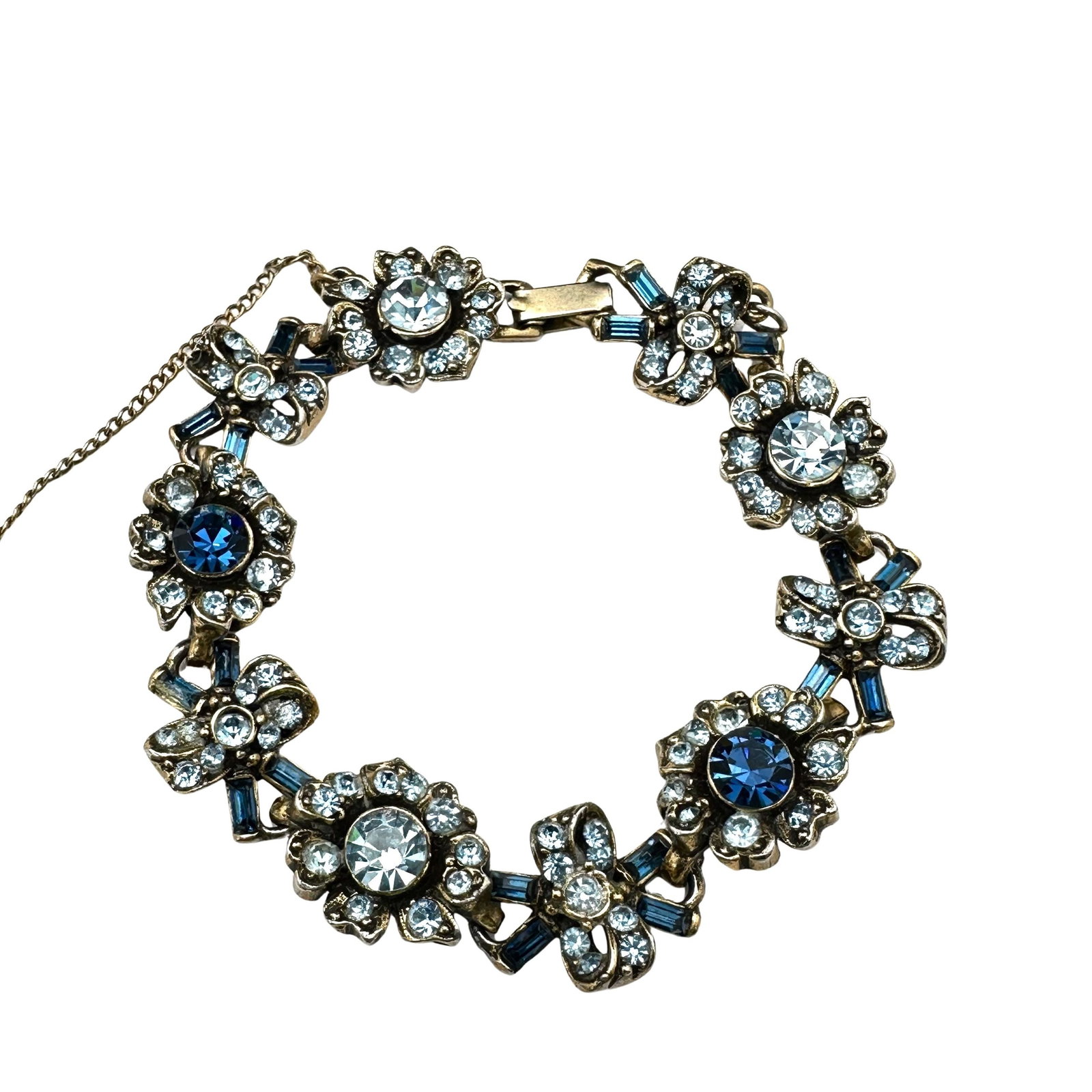 Vintage Hollycraft Blue Glass Rhinestone Gold Tone Bracelet 7 Inch (1 of 2)