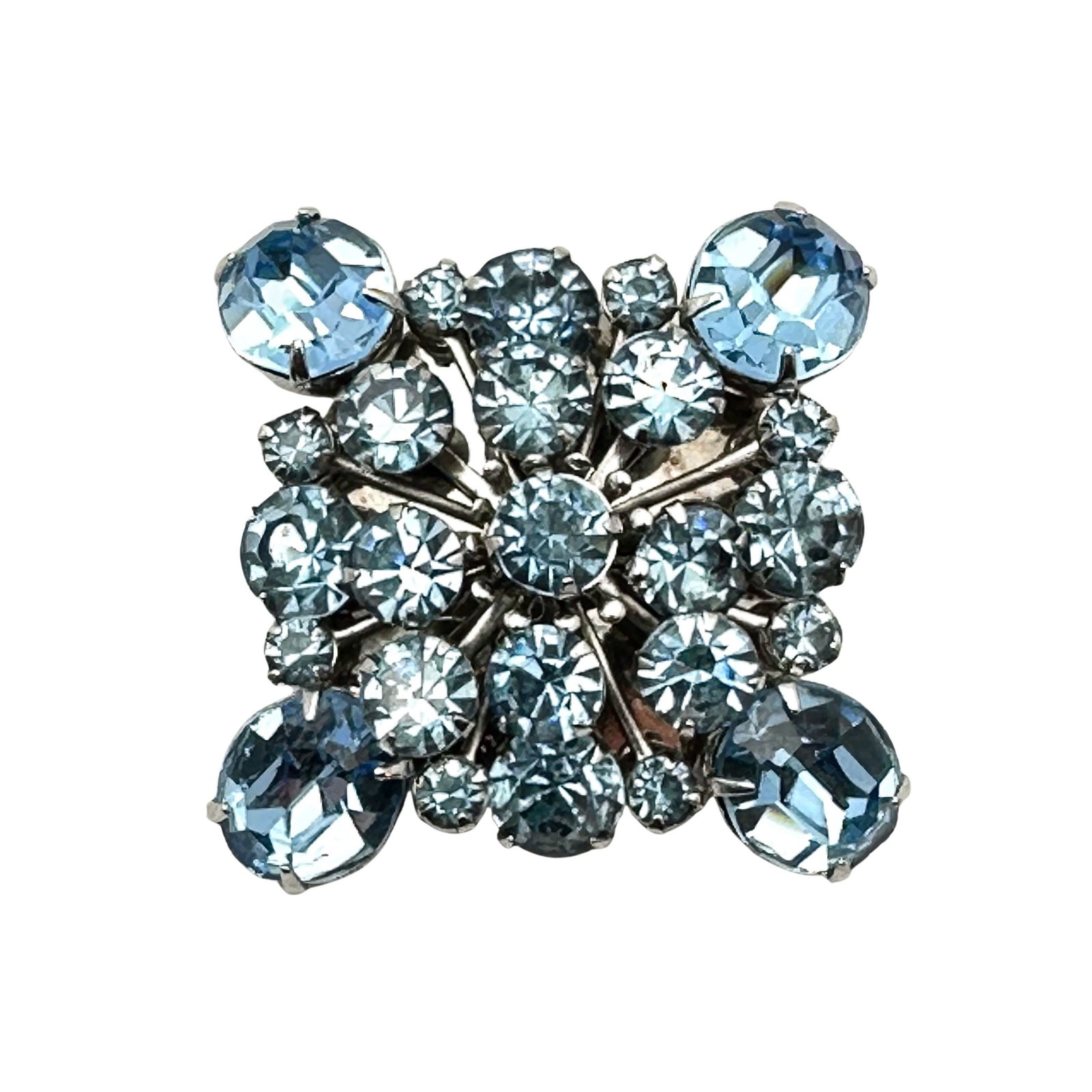 Vintage Blue Glass Rhinestone Silver tone Brooch Pin (1 of 2)