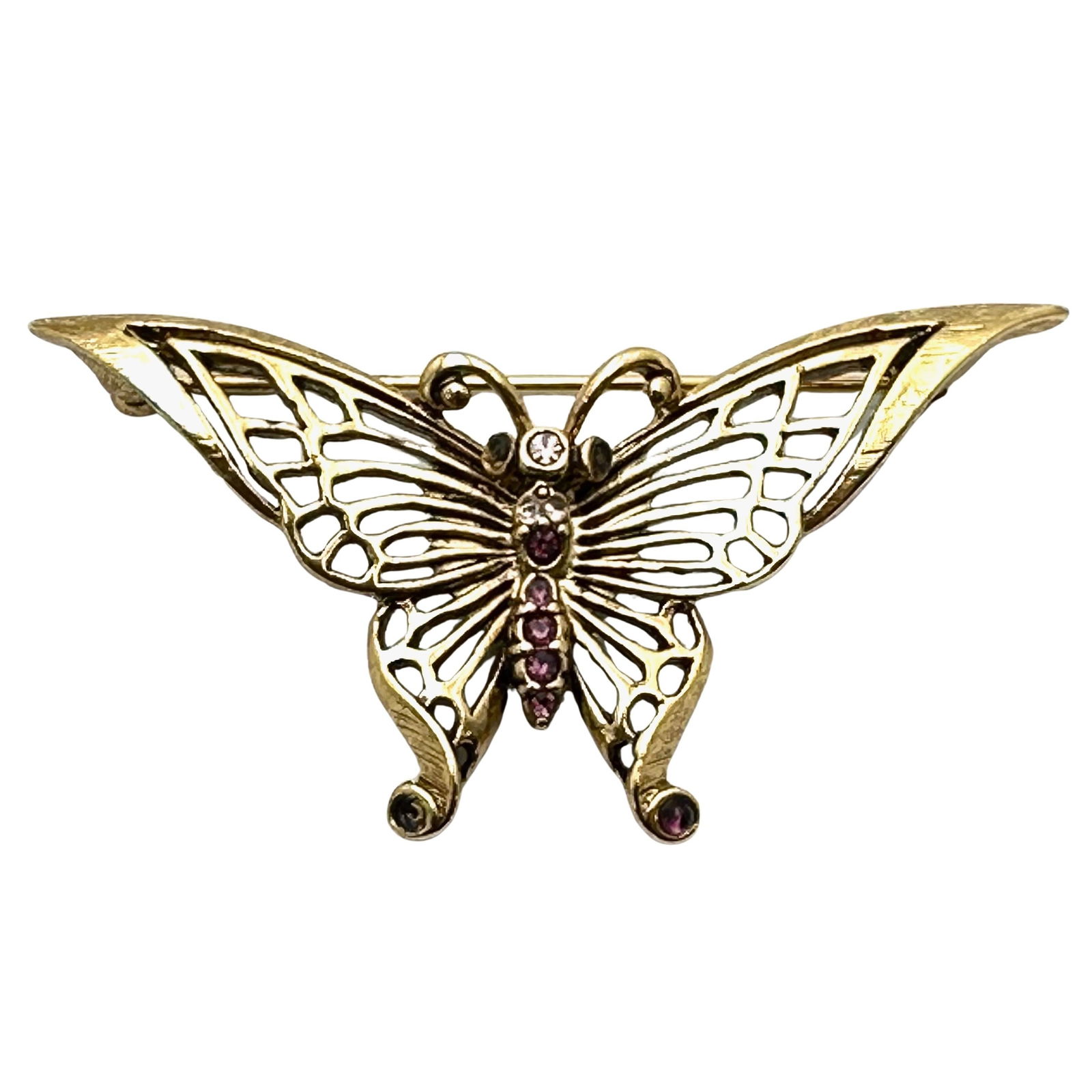 Vintage Oscar De La Renta Crystal Gold Tone Butterfly Brooch Pin 2 Inch (1 of 2)