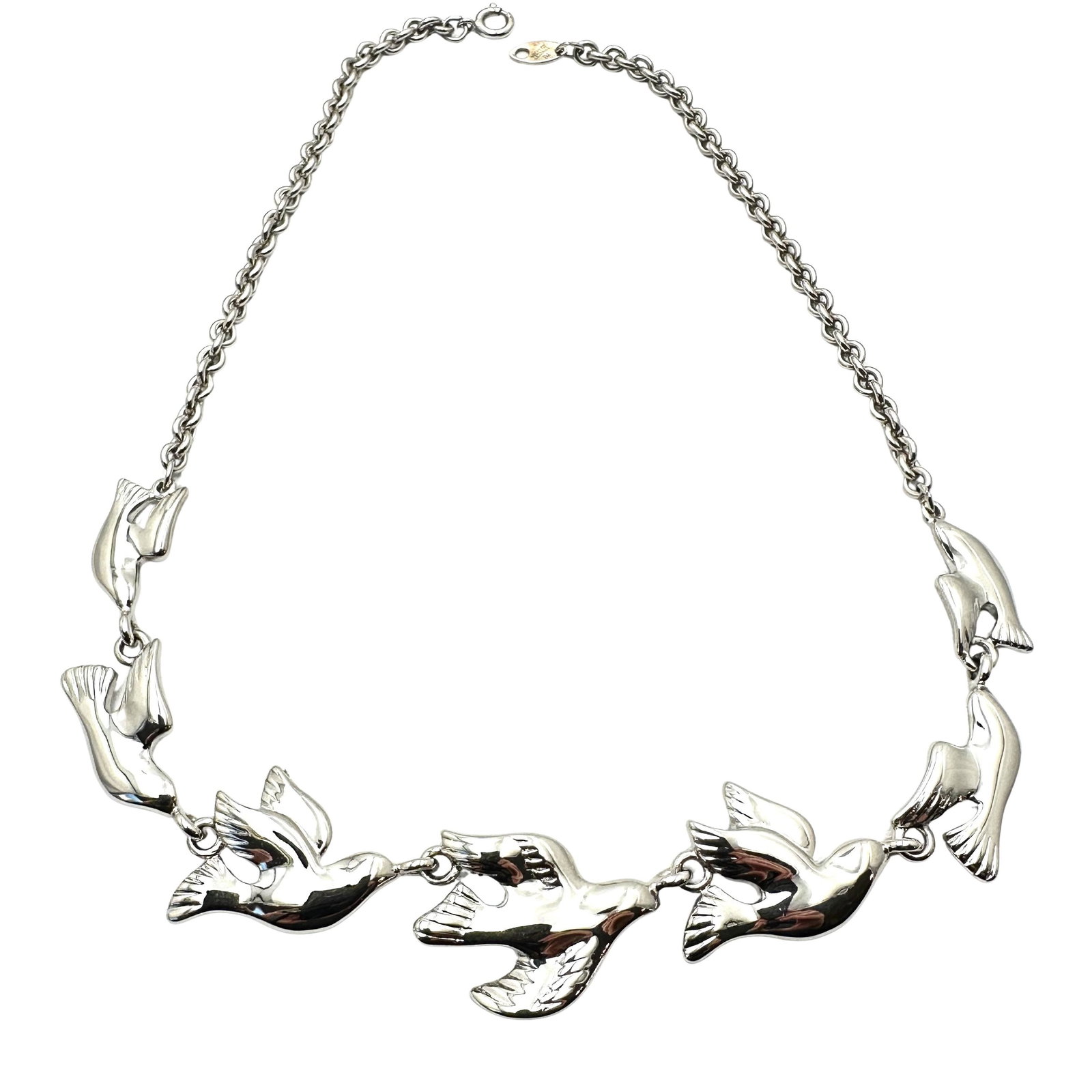 Vintage Trifari Silver tone Dove Statement Necklace 16 Inch: Vintage Trifari Silver tone Dove Statement Necklace 16 Inch