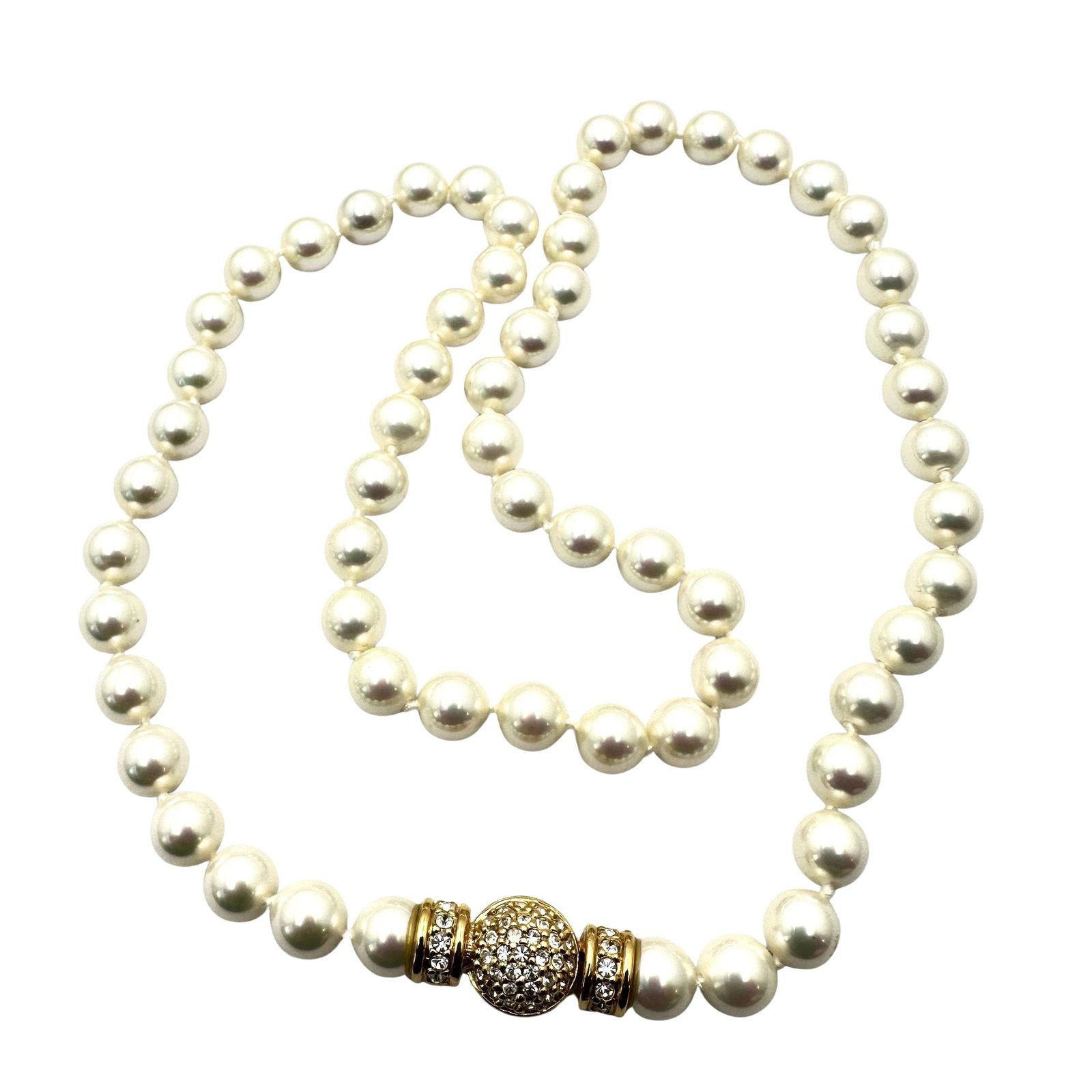 Vintage Dior Glass Faux Pearl Clear Crystal Reversible Pendant Gold Tone Necklace 22 Inch: Vintage Dior Glass Faux Pearl Clear Crystal Reversible Pendant Gold Tone Necklace 22 Inch
