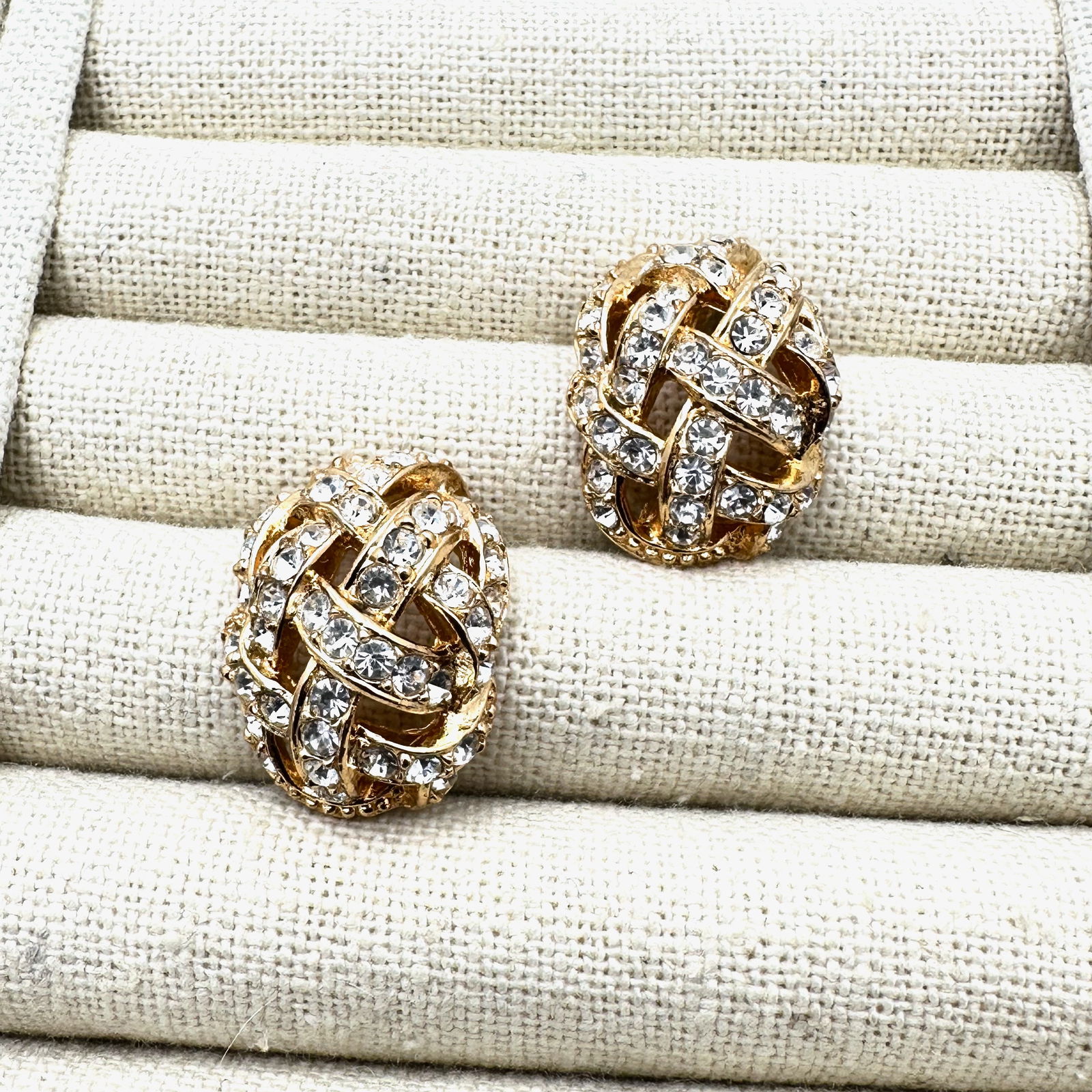 Vintage St. John Clear Rhinestone Gold Tone Pierced Earrings: Vintage St. John Clear Rhinestone Gold Tone Pierced Earrings