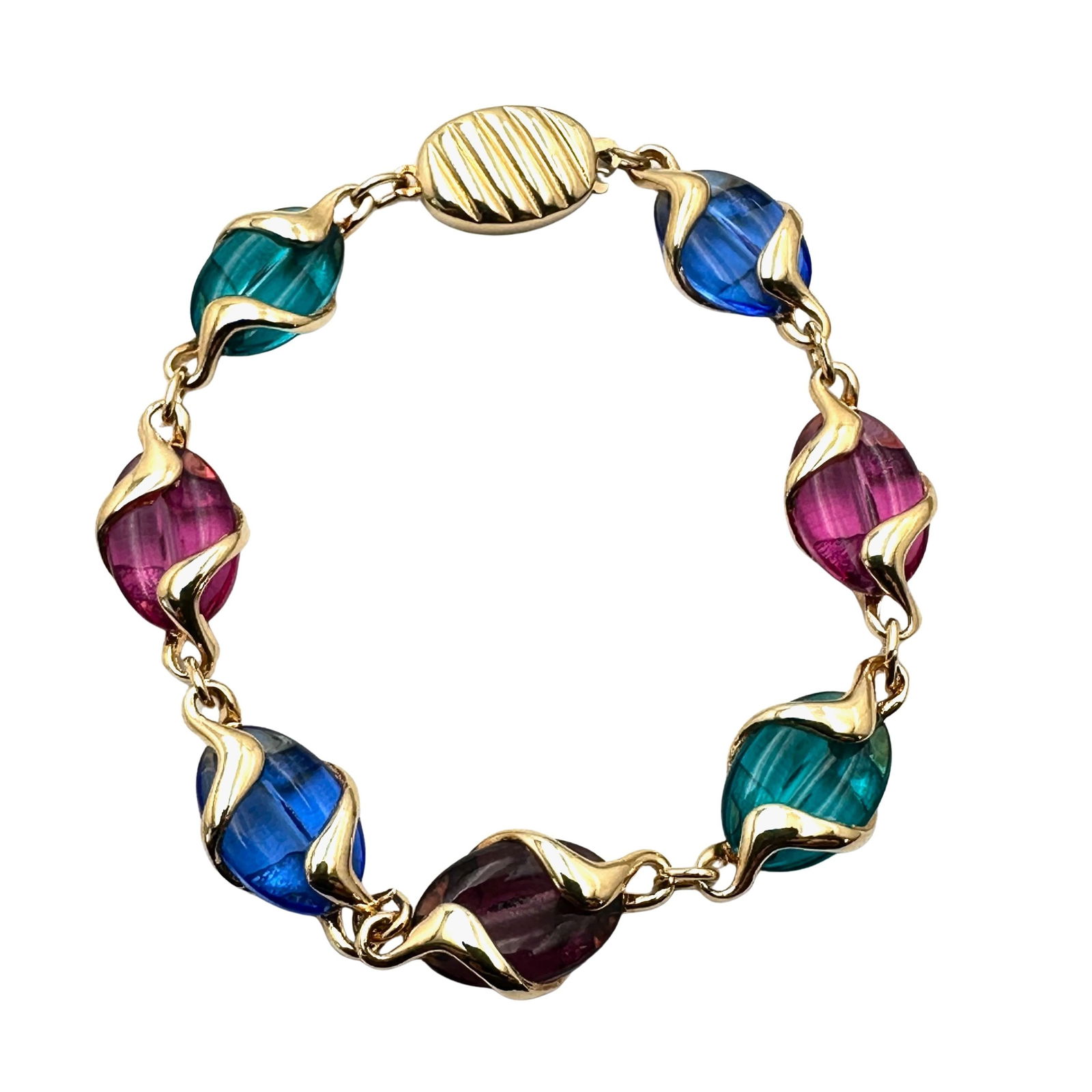 Vintage Swarovski Swan Hallmark Multicolor Crystal Gold Plated Bracelet 7 Inch: Vintage Swarovski Swan Hallmark Multicolor Crystal Gold Plated Bracelet 7 Inch
