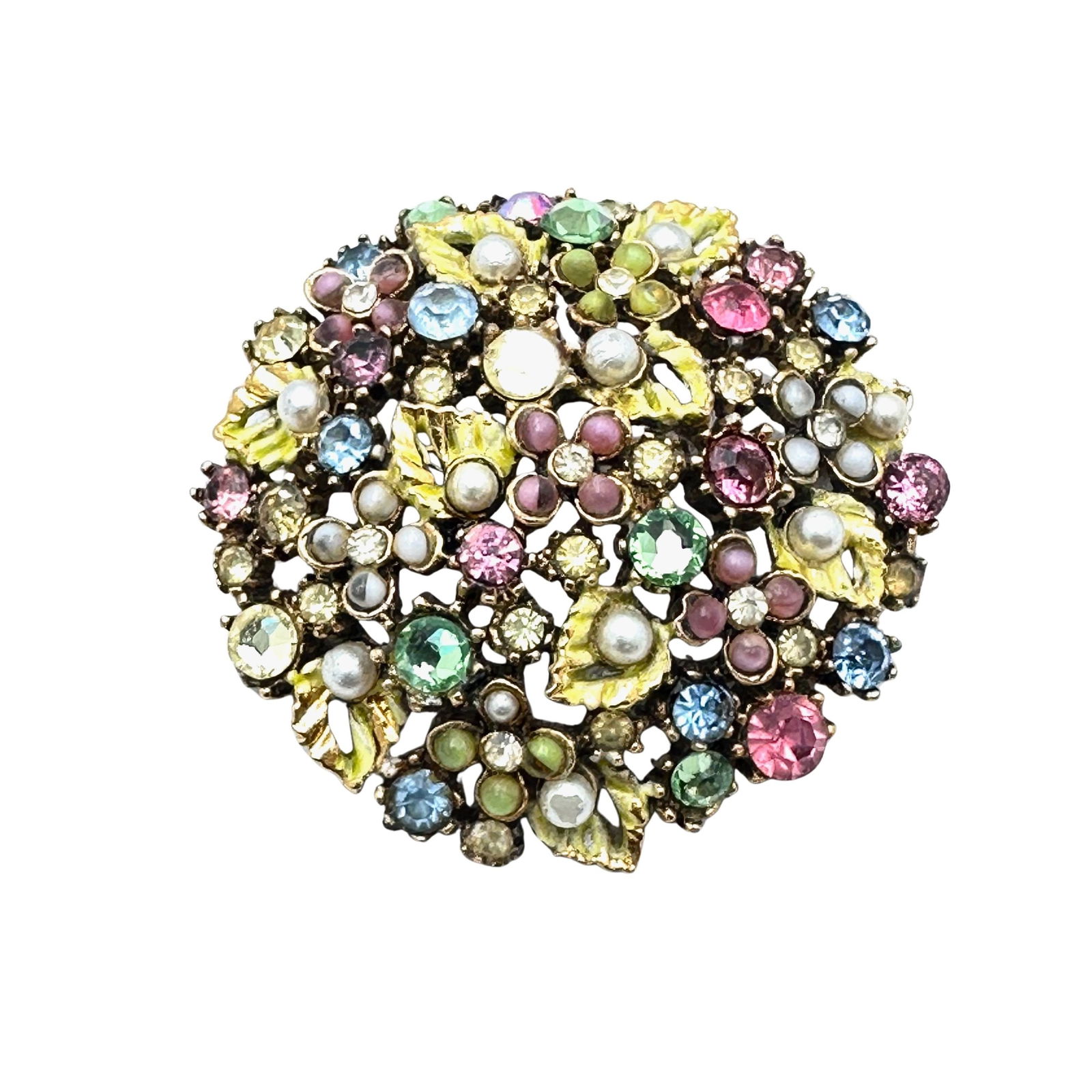 Vintage Arthur Pepper ART Multicolor Rhinetone Enamel Gold Tone Brooch Pin (1 of 2)