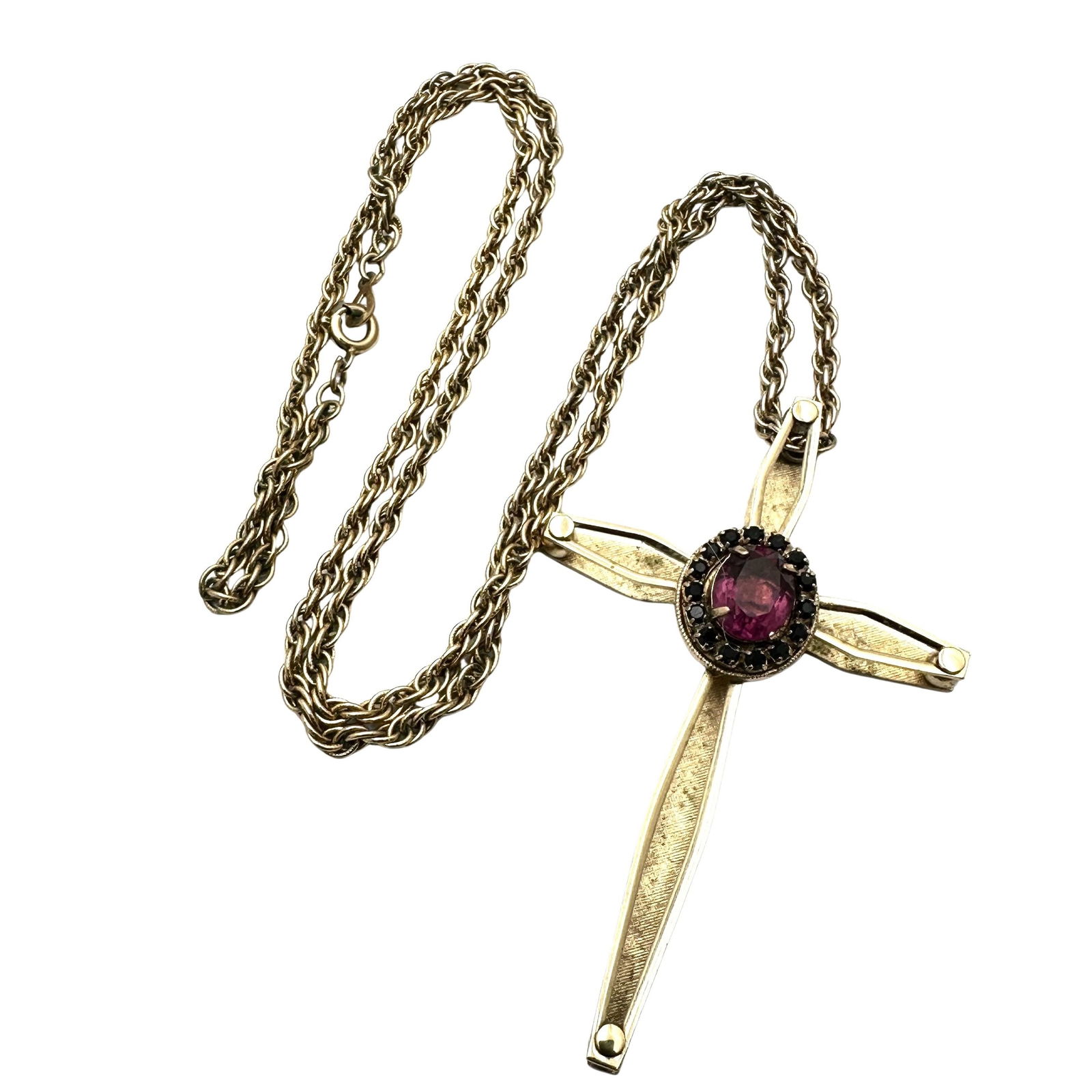 Vintage Purple Rhinestone Gold Tone Pendant Necklace 24 Inch Chain (1 of 2)