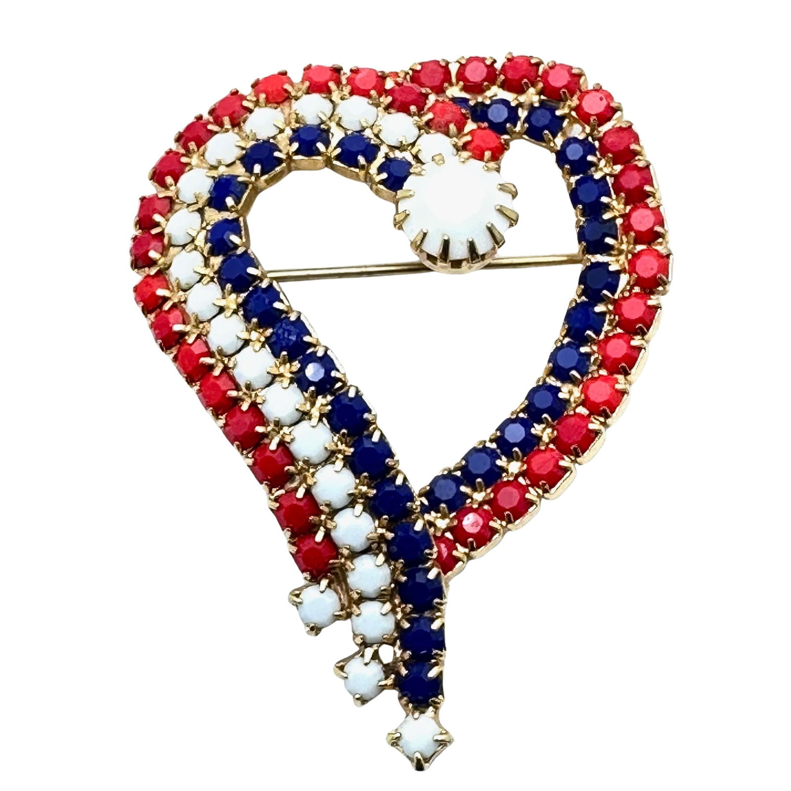 Vintage Red White Blue Glass Rhinestone Heart Brooch Pin 2 Inch: Vintage West Germany Floral Pendant Antiqued Gold Tone Necklace