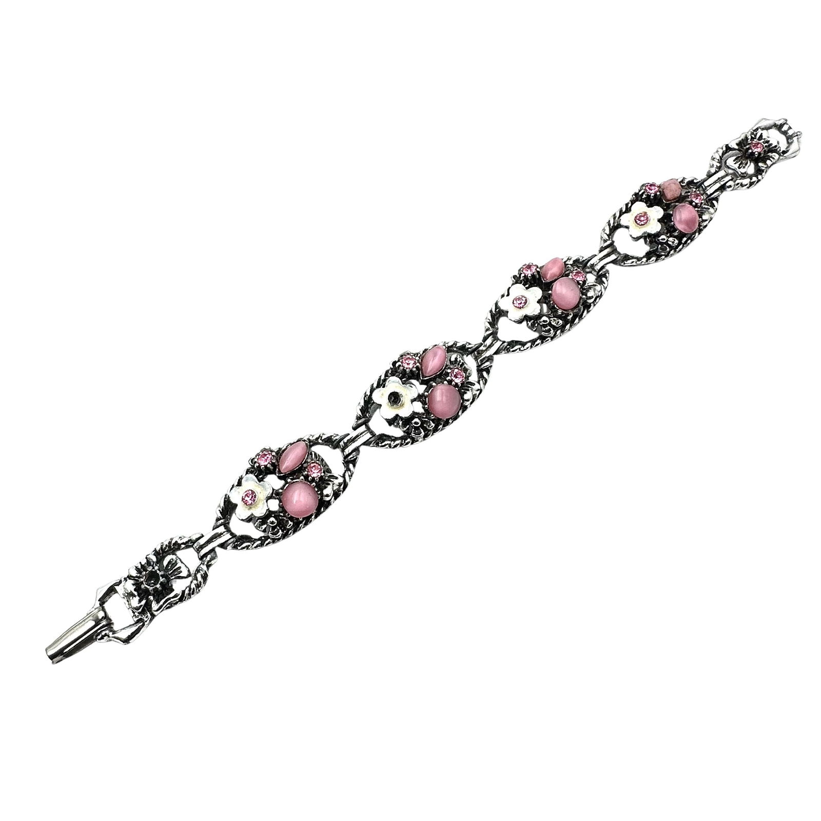 Vintage Pink Rhinestone Flower Design Silver Tone Bracelet 7 Inch: Vintage Pell Clear Glass Rhinestone Silver Tone Brooch Pin 2 Inch