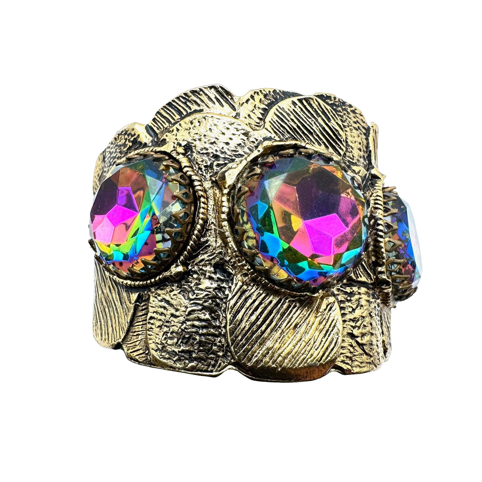 Vintage High End Watermelon Rivoli Glass Rhinestone Gold Tone Hinged Wide Bangle Bracelet: Vintage High End Watermelon Rivoli Glass Rhinestone Gold Tone Hinged Wide Bangle Bracelet