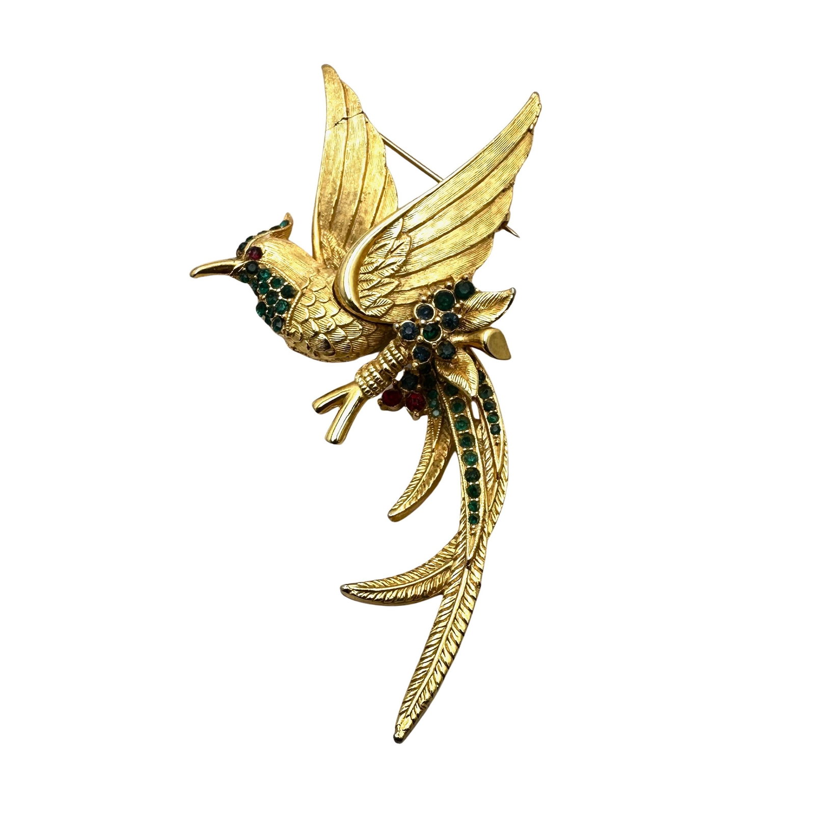 Vintage Spinx High End Multicolor Rhinestone Gold Tone Large Bird Brooch 4 Inch (1 of 2)