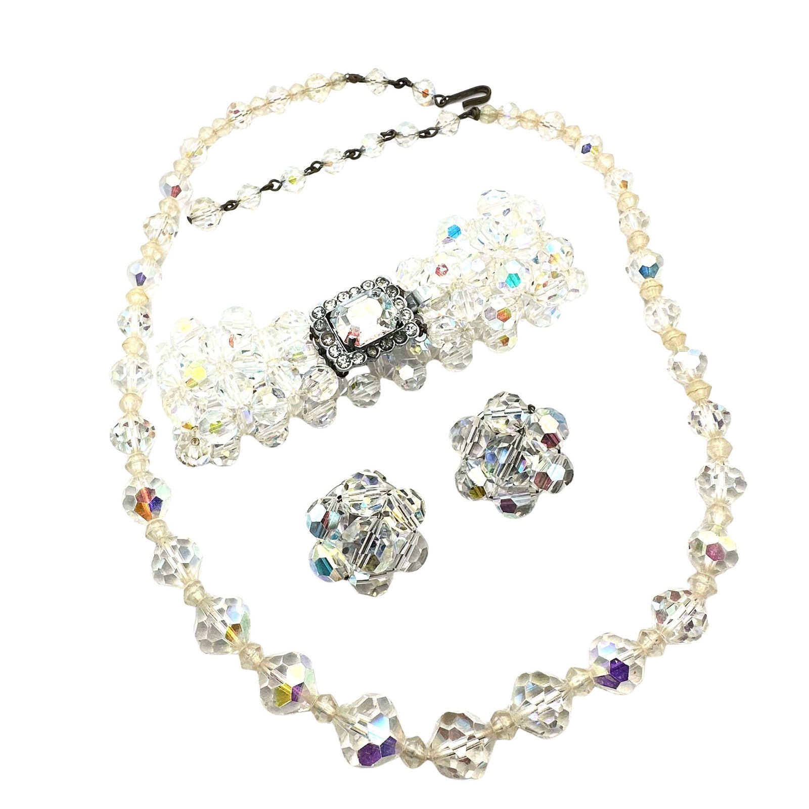 Vintage Jewelry Group Lot of Aurora Borealis Necklace Bracelet And Clip Earrings (1 of 2)