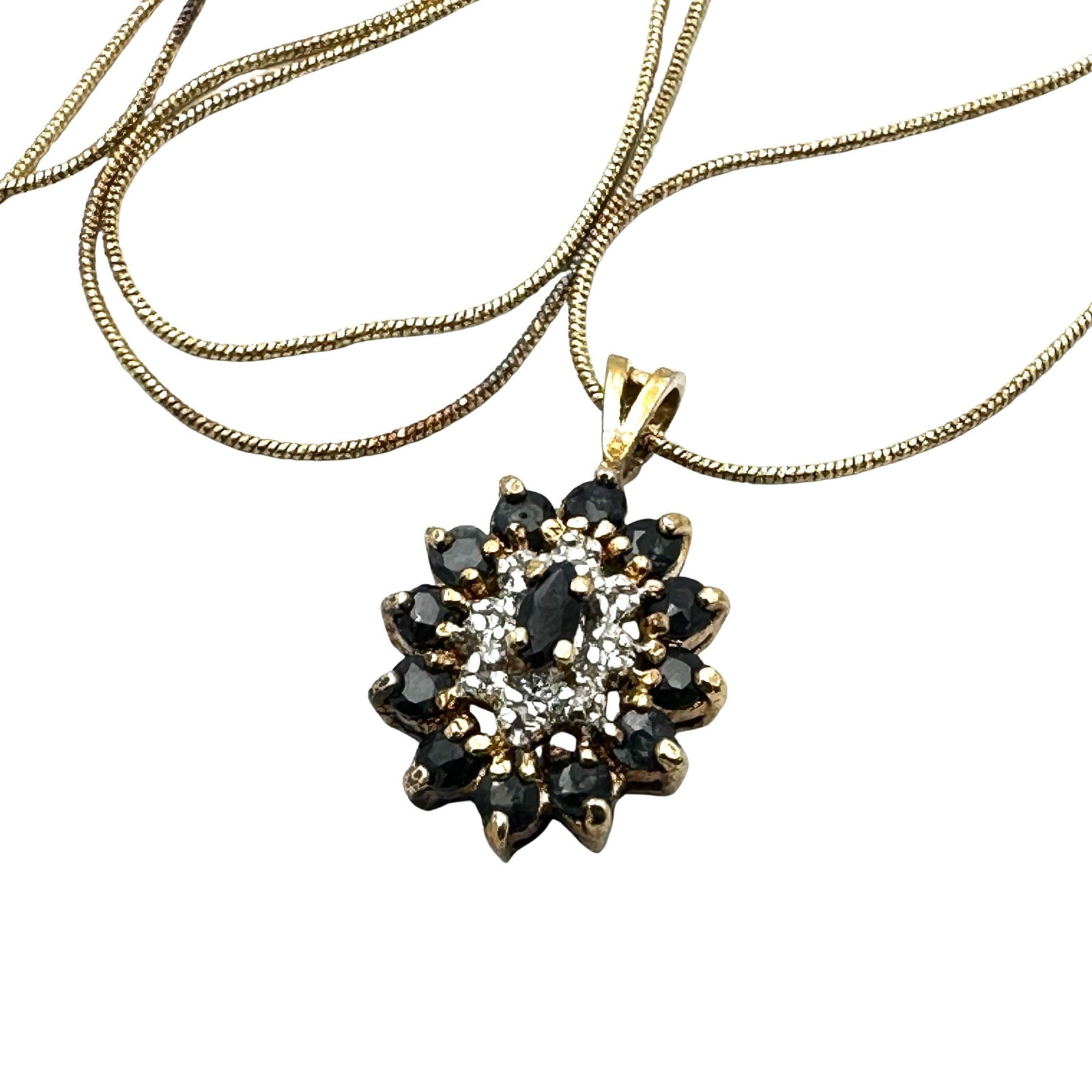 Blue Sapphire Pendant Necklace Gold Plated Sterling Silver 28 Inch Chain Weight 7 Grams (1 of 2)