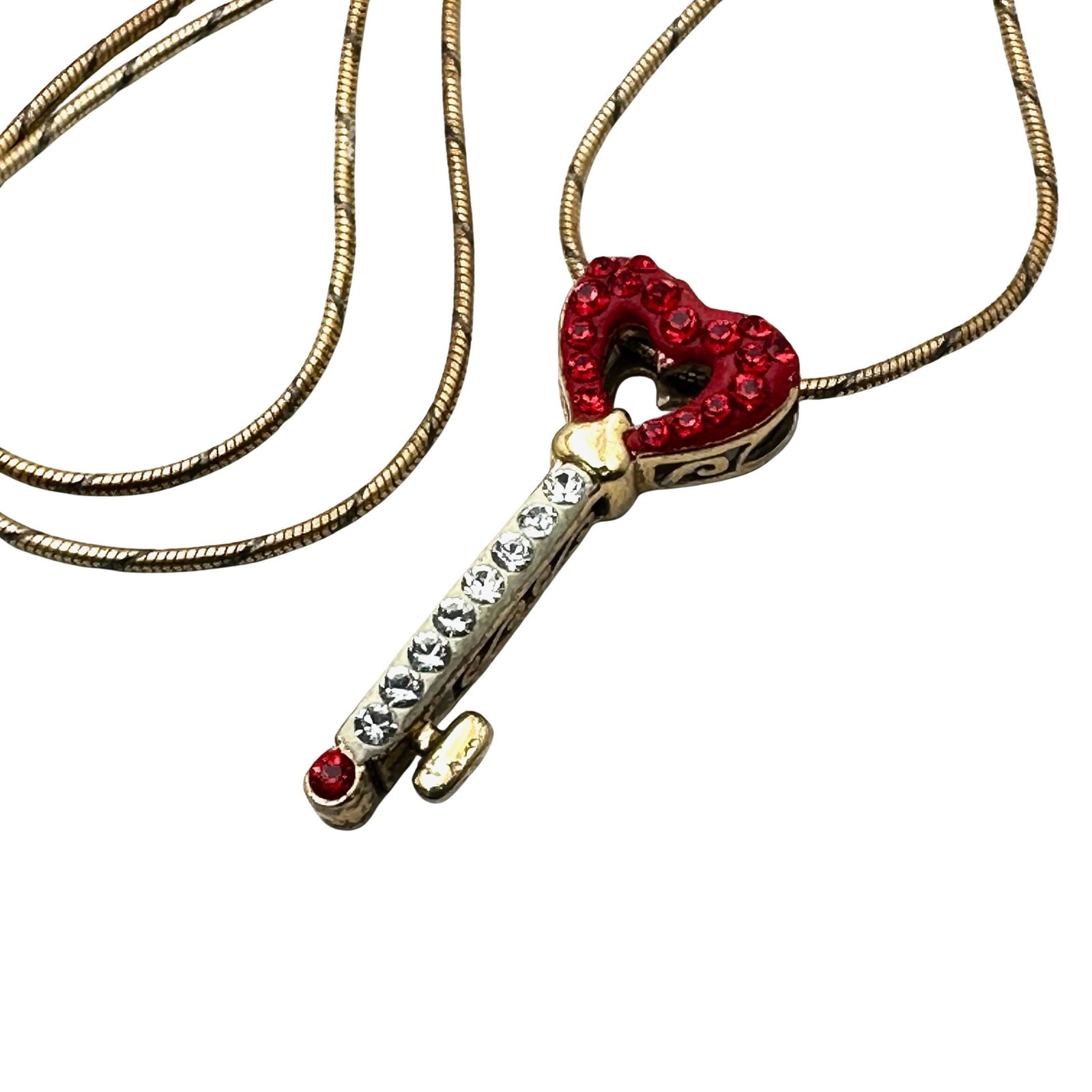 Red Crystal Heart Key Pendant Gold Over Sterling Silver Chain 18 Inch Weight 7 Grams: Red Crystal Heart Key Pendant Gold Over Sterling Silver Chain 18 Inch Weight 7 Grams