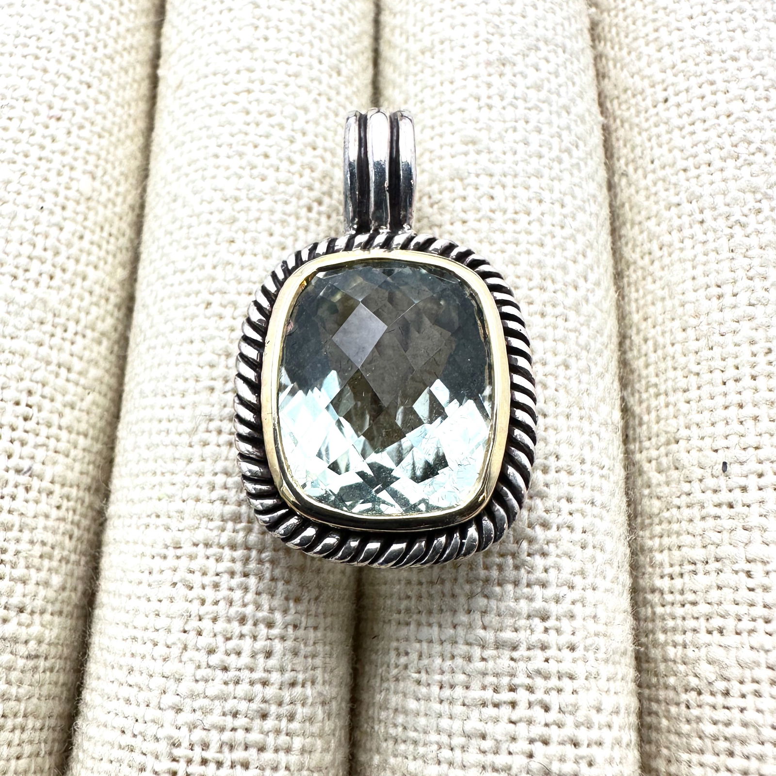 Blue Topaz Sterling Silver Gold Accents Pendant Enhancer 1.25 Inch: Blue Topaz Sterling Silver Gold Accents Pendant Enhancer 1.25 Inch