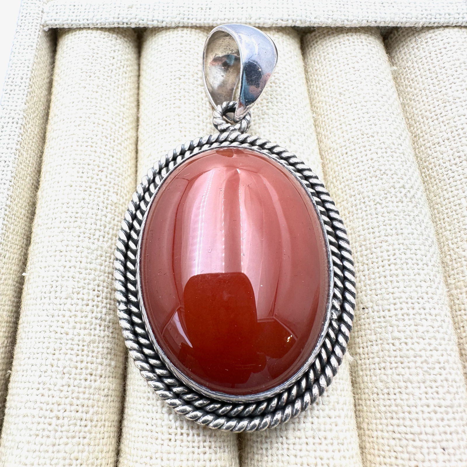 Indonesian Designer BA Suarti Large Carnelian Sterling Silver Pendant 2.5 Inch (1 of 2)