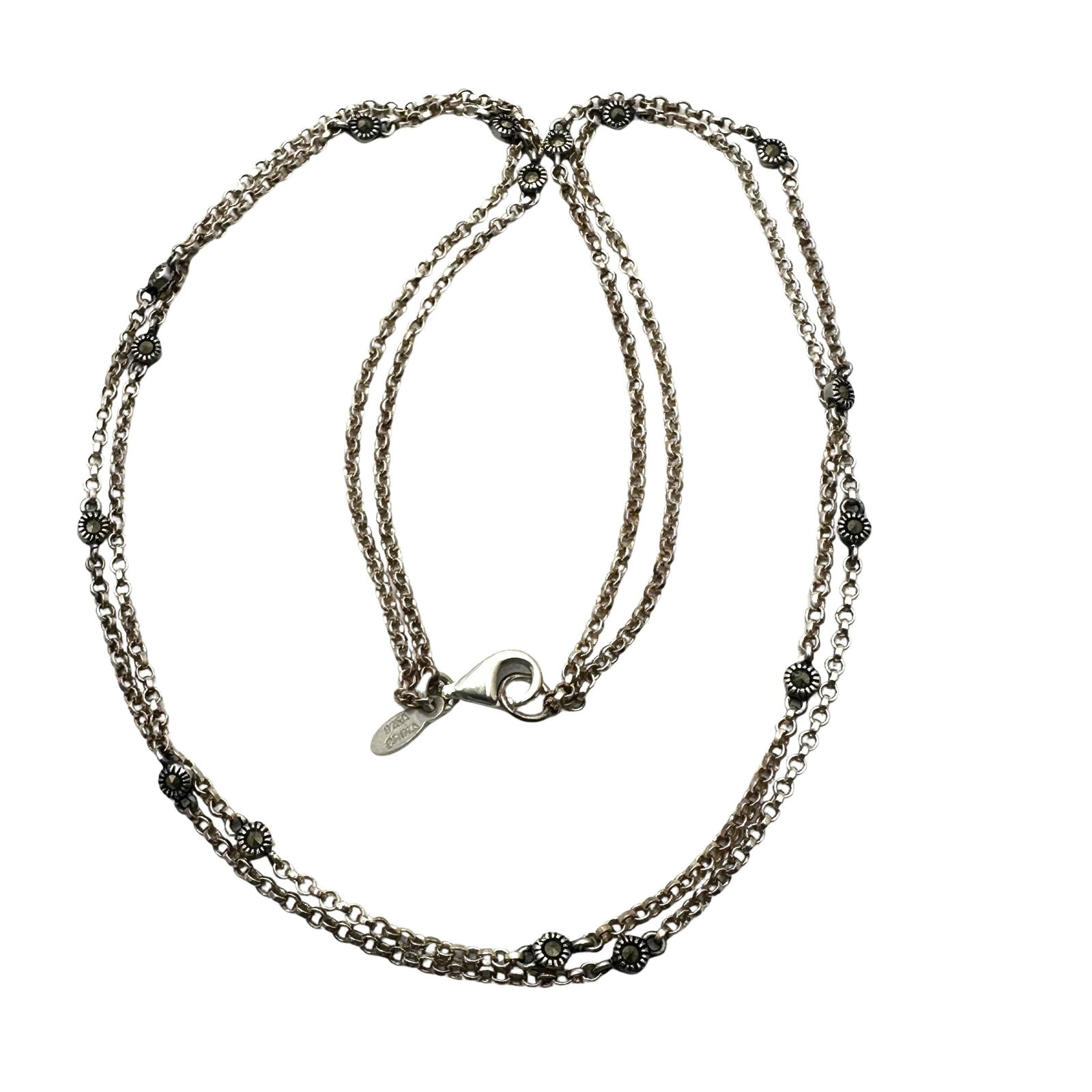 Marcasite Sterling Silver Double Strand Chain necklace 17 Inch: Marcasite Sterling Silver Double Strand Chain necklace 17 Inch