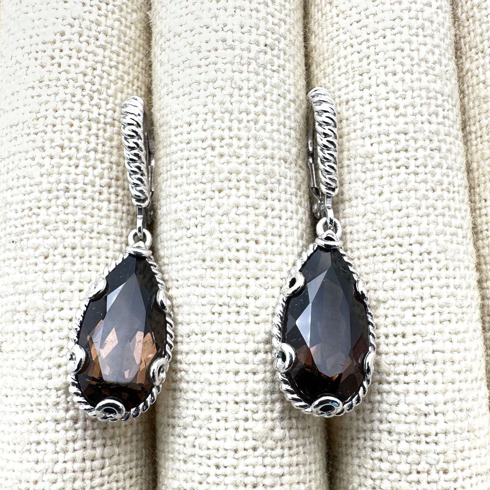 Atelier Smoky Topaz Sterling Silver Pierced Earrings 1.25 Inch (1 of 2)