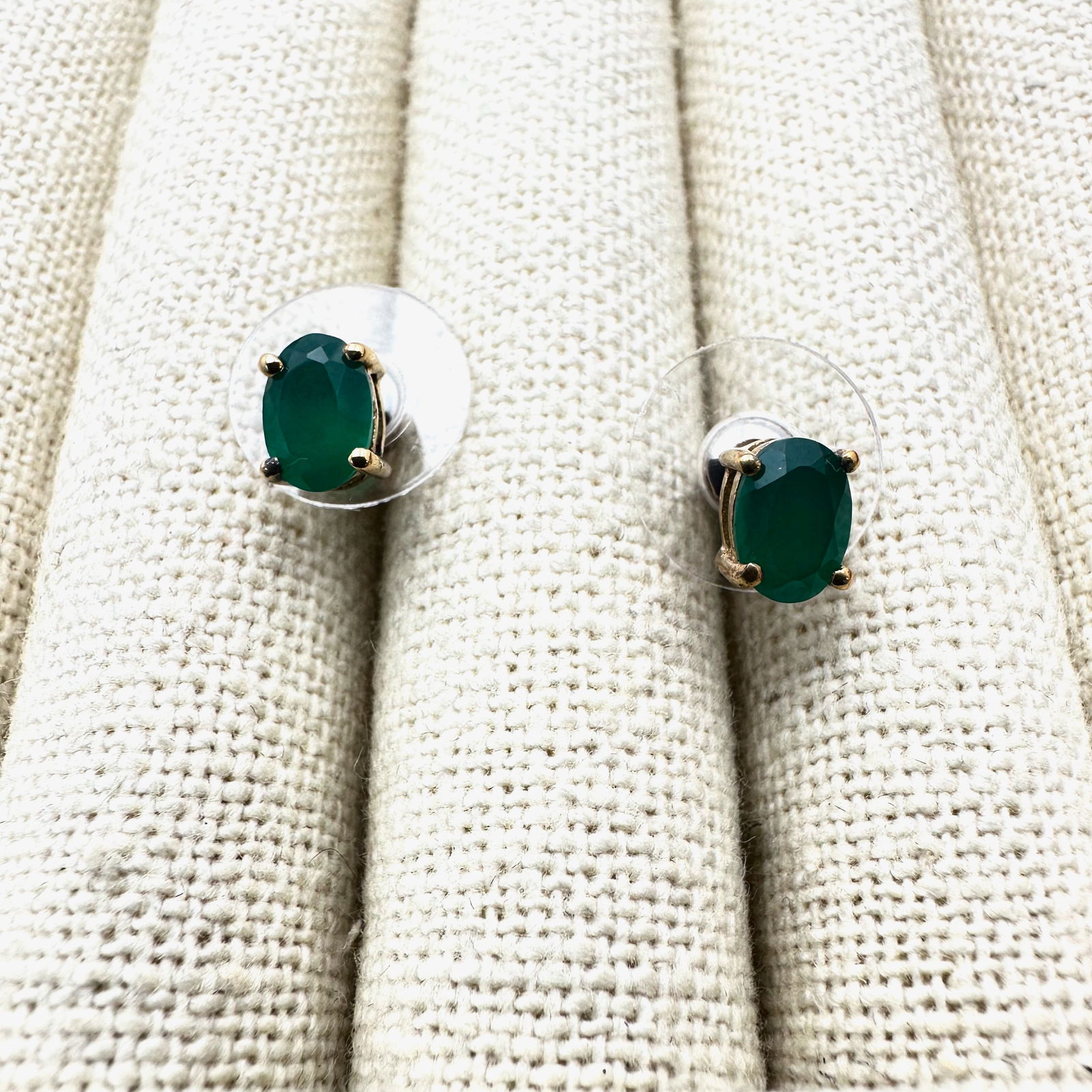 Green Emerald Gold Over Sterling Silver Pierced Stud Earrings: Green Emerald Gold Over Sterling Silver Pierced Stud Earrings
