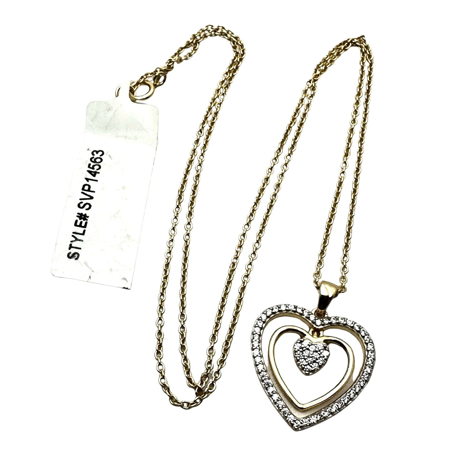 CZ Heart Pendant Necklace Gold Over Sterling Silver 16 Inch Chain: CZ Heart Pendant Necklace Gold Over Sterling Silver 16 Inch Chain
