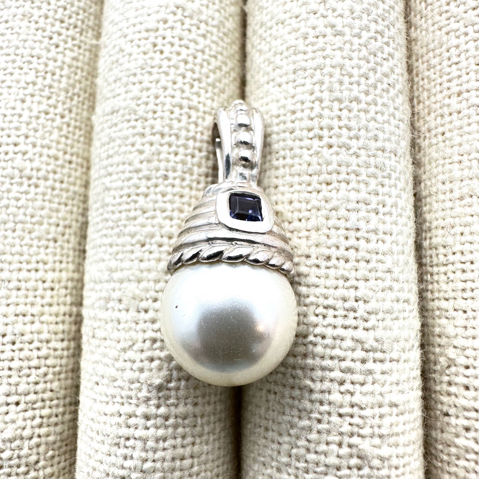 Judith Ripka Sapphire Pearl Sterling Silver Pendant Enhancer 1 Inch (1 of 2)