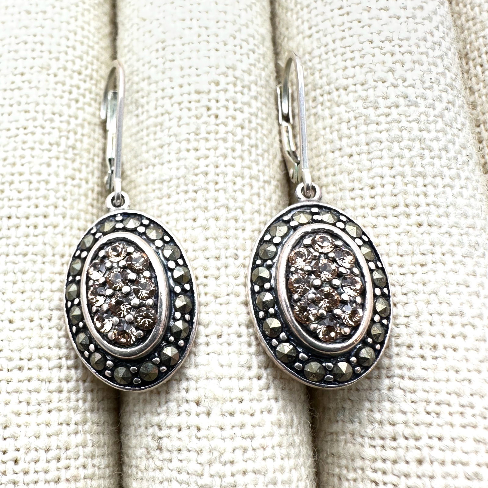 Marcasite Gemstone Sterling Silver Pierced Earrings 1 Inch (1 of 2)