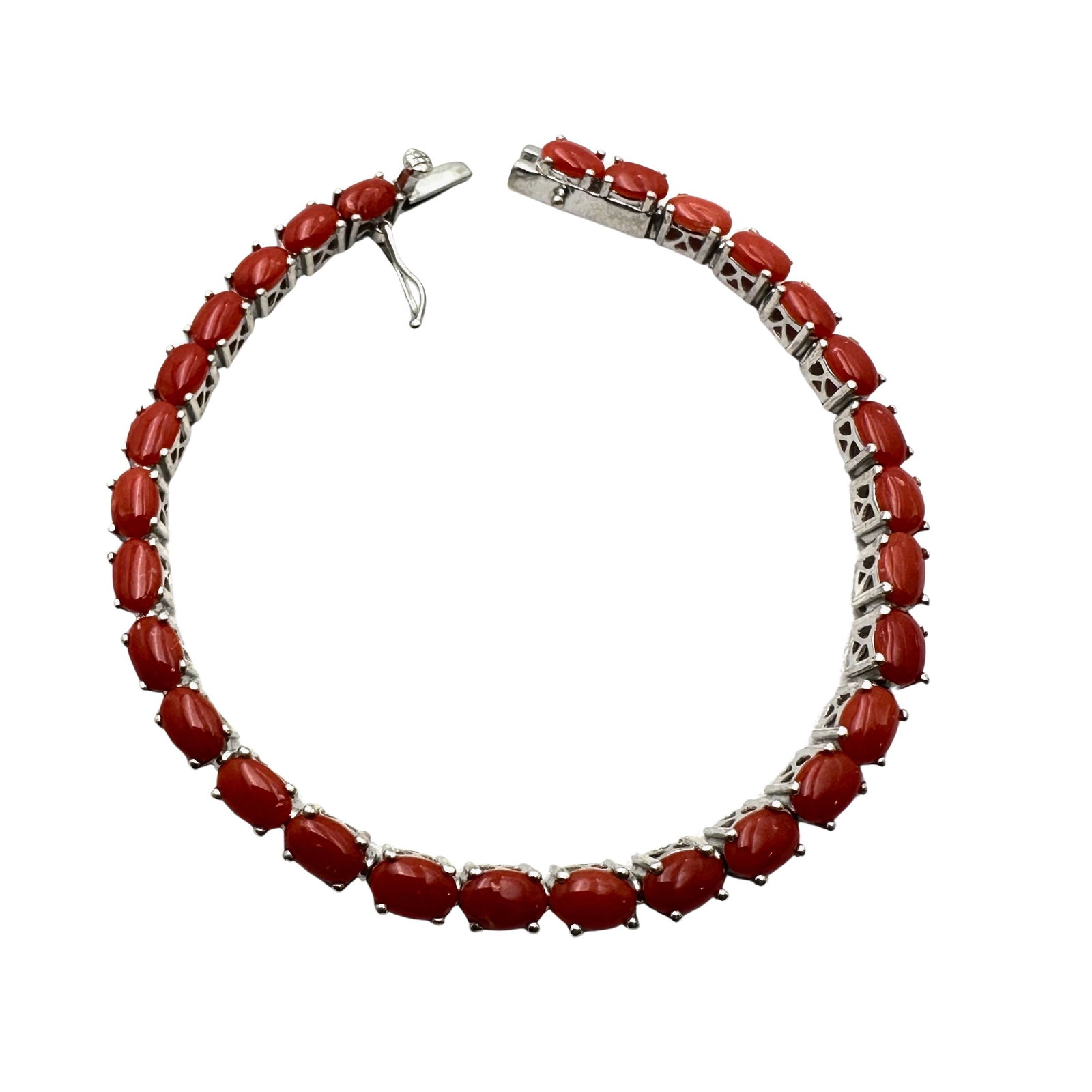 Chuck Clemency STS Orange Red Gemstone Sterling Silver Tennis Bracelet 7.25 Inch 13 Grams: Chuck Clemency STS Orange Red Gemstone Sterling Silver Tennis Bracelet 7.25 Inch 13 Grams