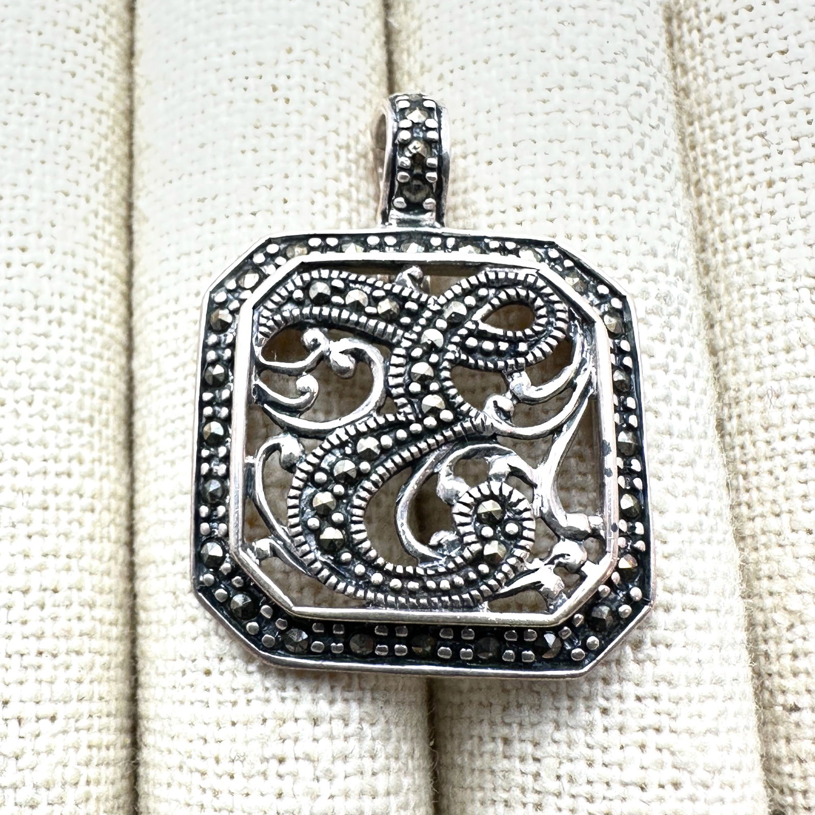 Marcasite Letter "E" Sterling Silver Enhancer Pendant 1.25 Inch: Marcasite Letter "E" Sterling Silver Enhancer Pendant 1.25 Inch