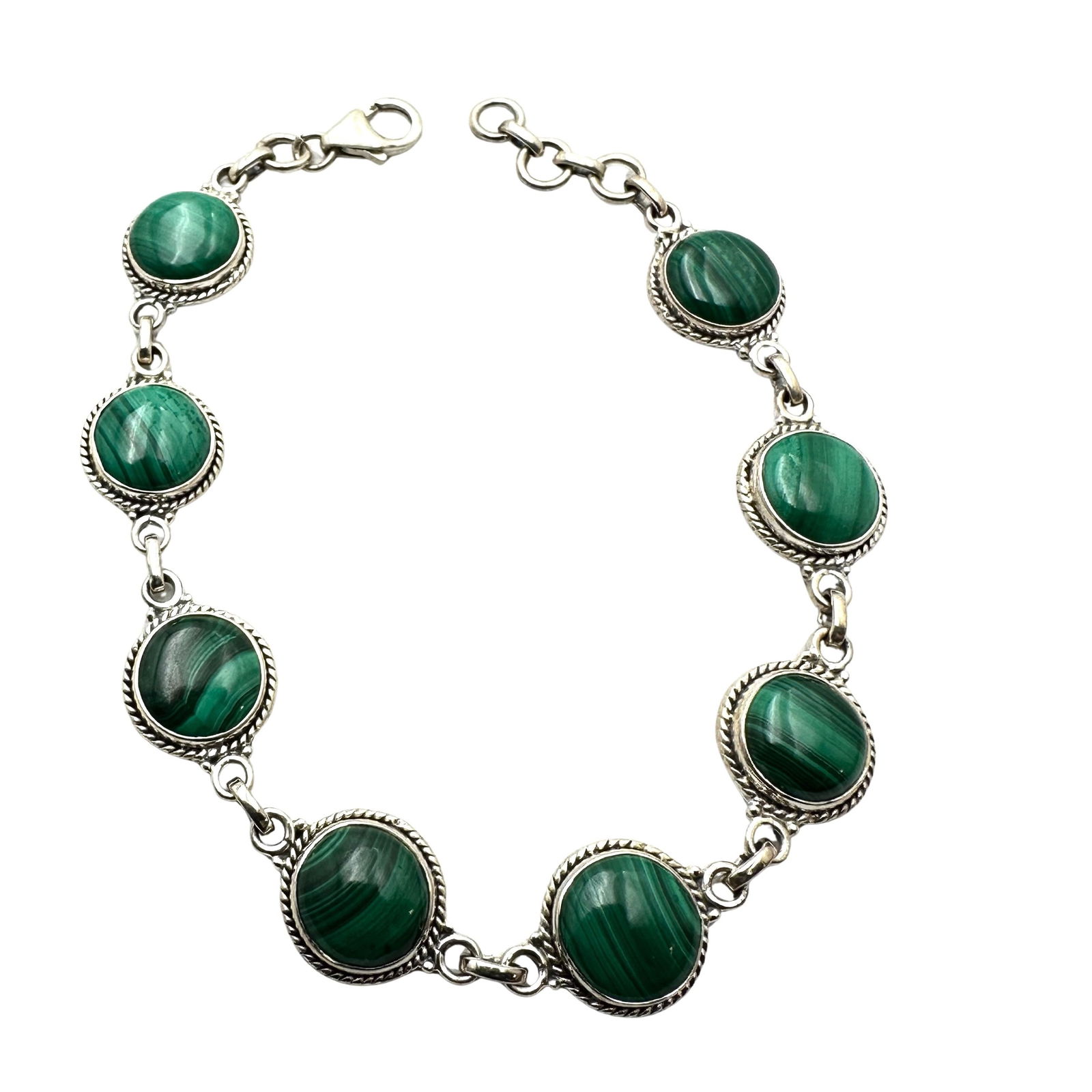 Green Malachite Gemstone Sterling Silver Bracelet Fits up to 8 Inches Weight 15 Grams (1 of 2)