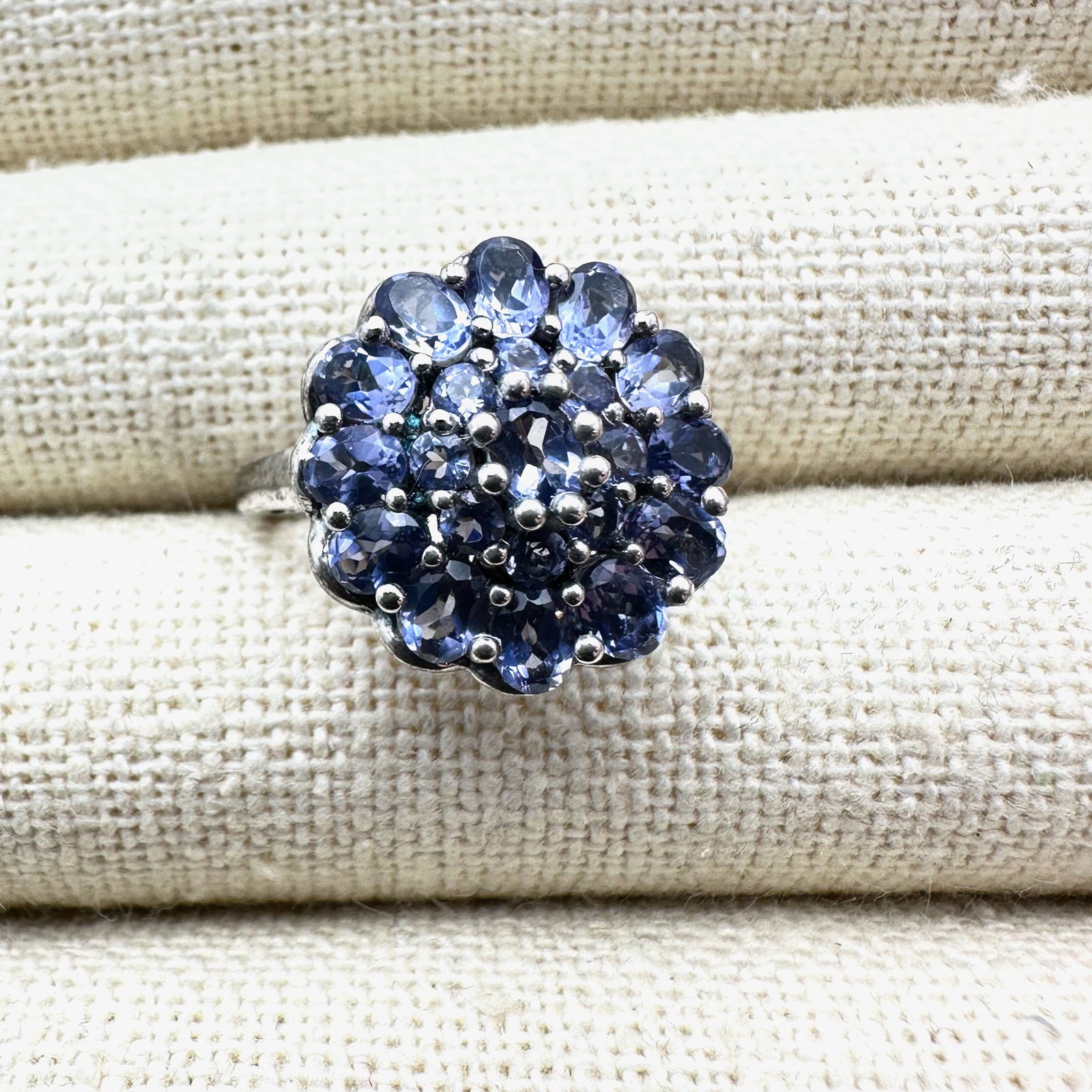 Purple Tanzanite Cluster Sterling Silver Ring Size 6: Purple Tanzanite Cluster Sterling Silver Ring Size 6