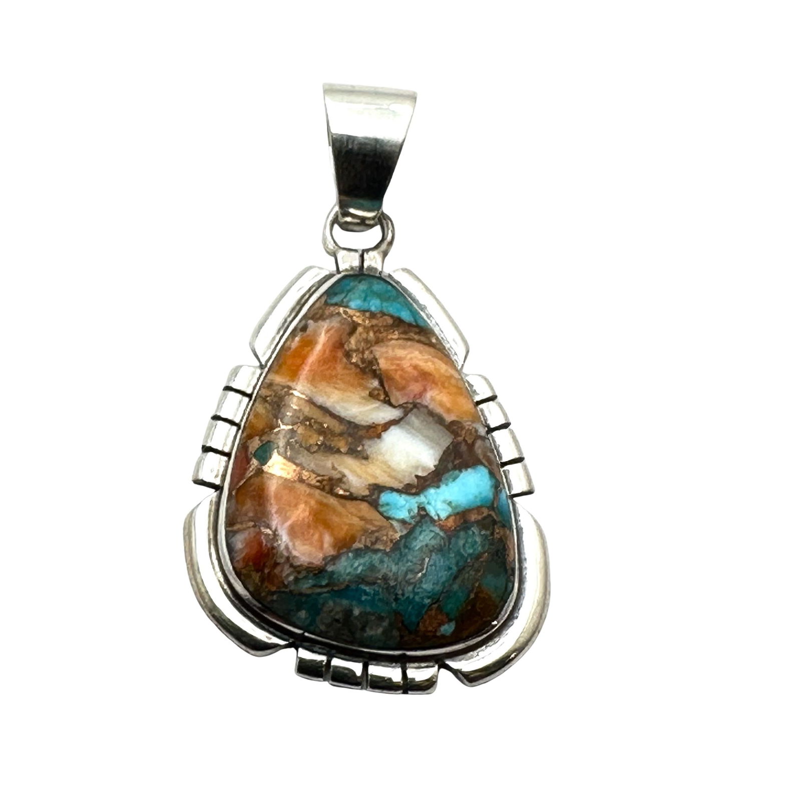 Spiney Oyster And Turquoise Sterling Silver Pendant 1.25 Inch (1 of 2)