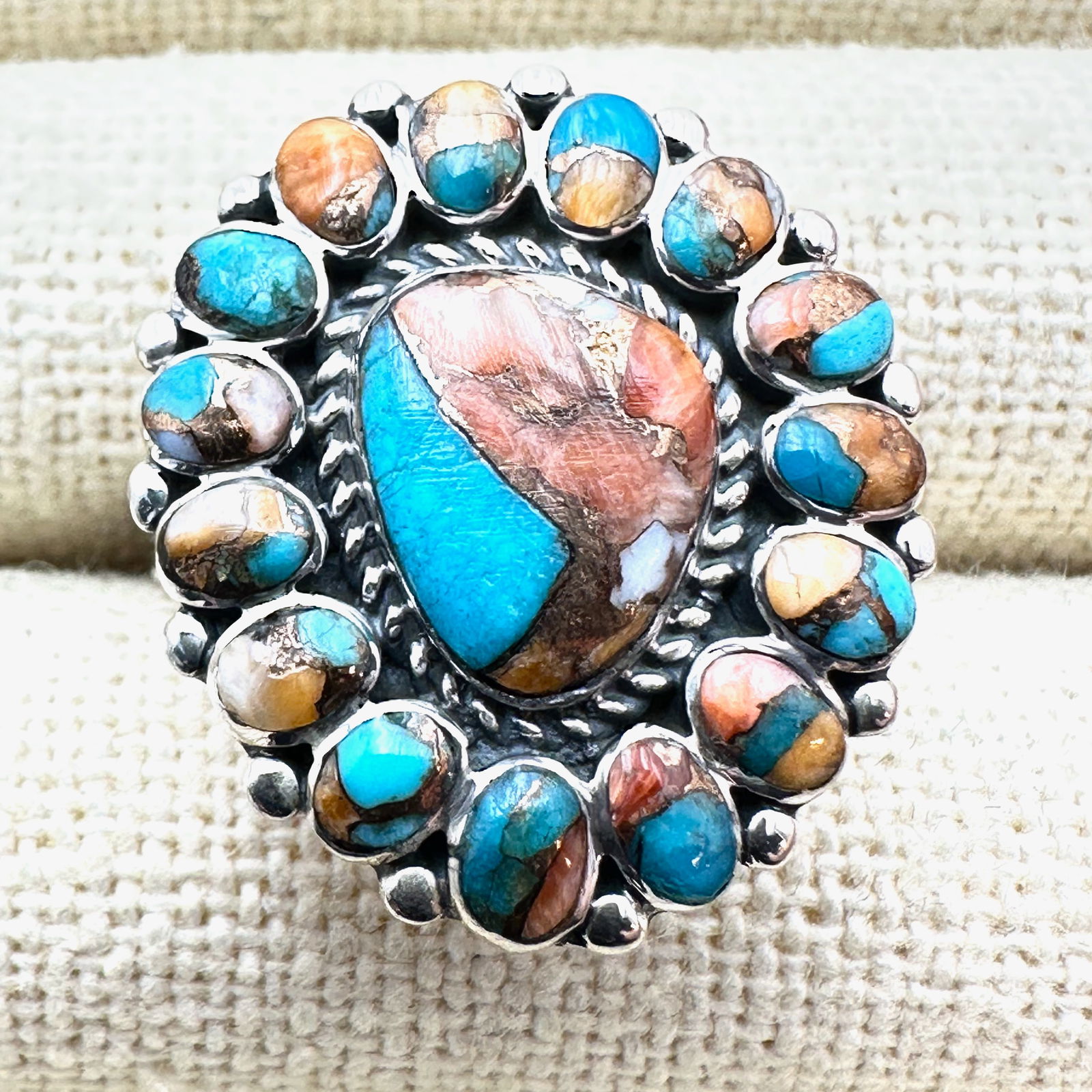 Spiney Oyster And Turquoise Sterling Silver Ring Size 9 (1 of 3)