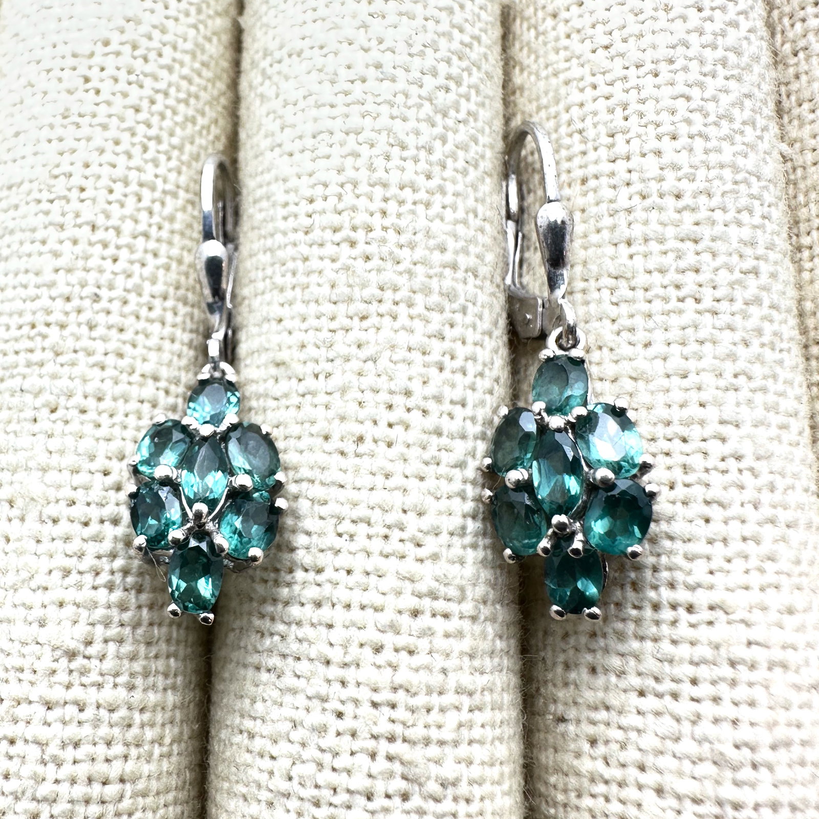 Blue Green Gemstone Sterling Silver Pierced Earrings 1.25 Inch: Blue Green Gemstone Sterling Silver Pierced Earrings 1.25 Inch