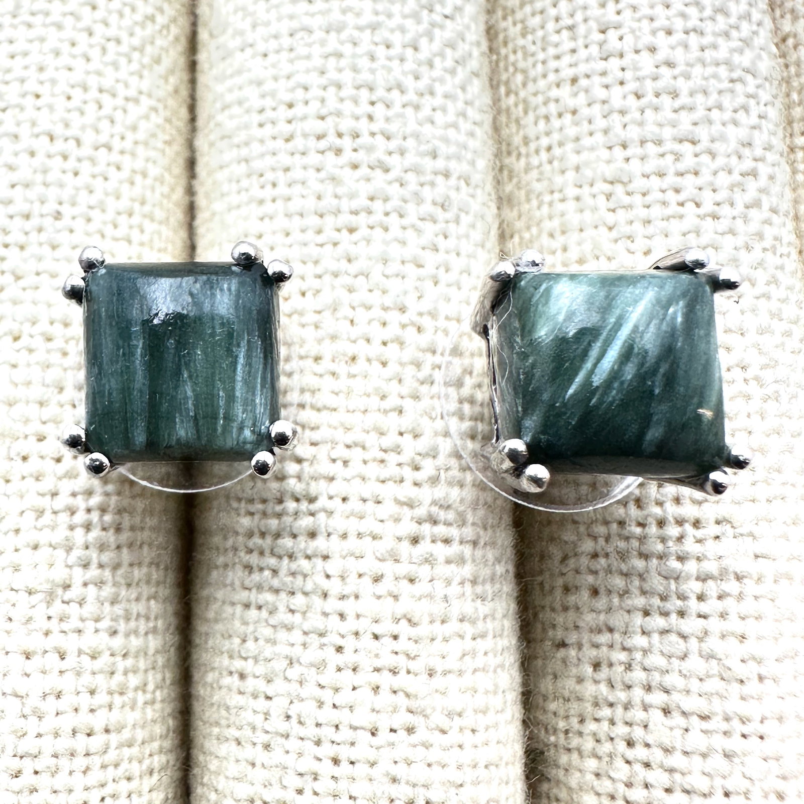 Green White Swirl Gemstone Sterling Silver Large Stud Earrings: Green White Swirl Gemstone Sterling Silver Large Stud Earrings