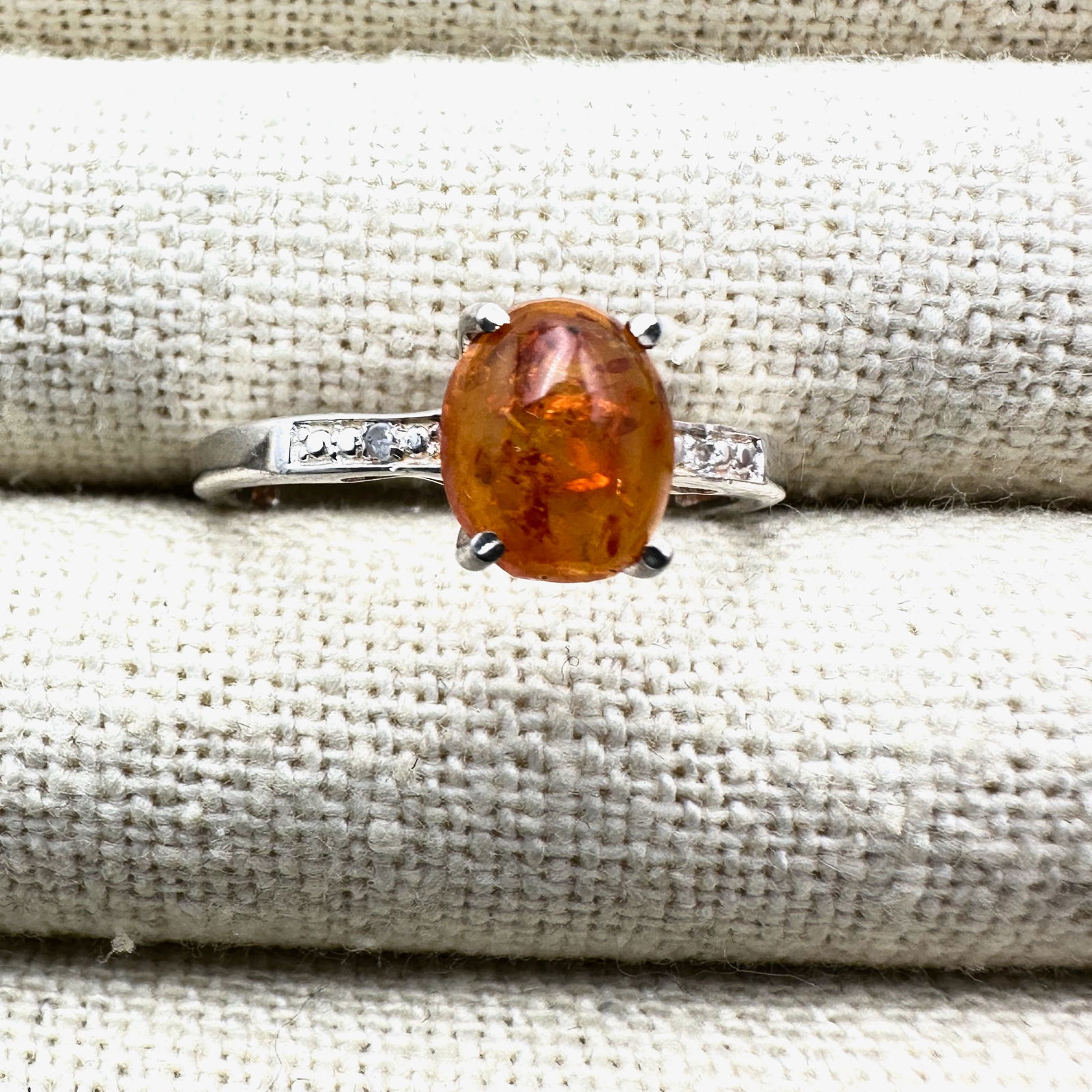 Natural Amber with Diamond Accents Sterling Silver Ring Size 9 (1 of 2)