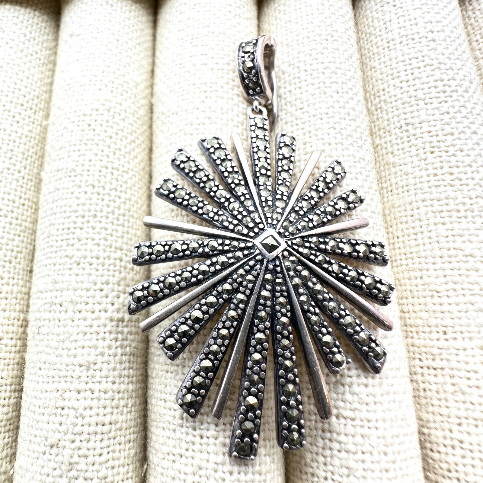 Large Marcasite Sterling Silver Pendant Enhancer 2 Inch Length (1 of 2)